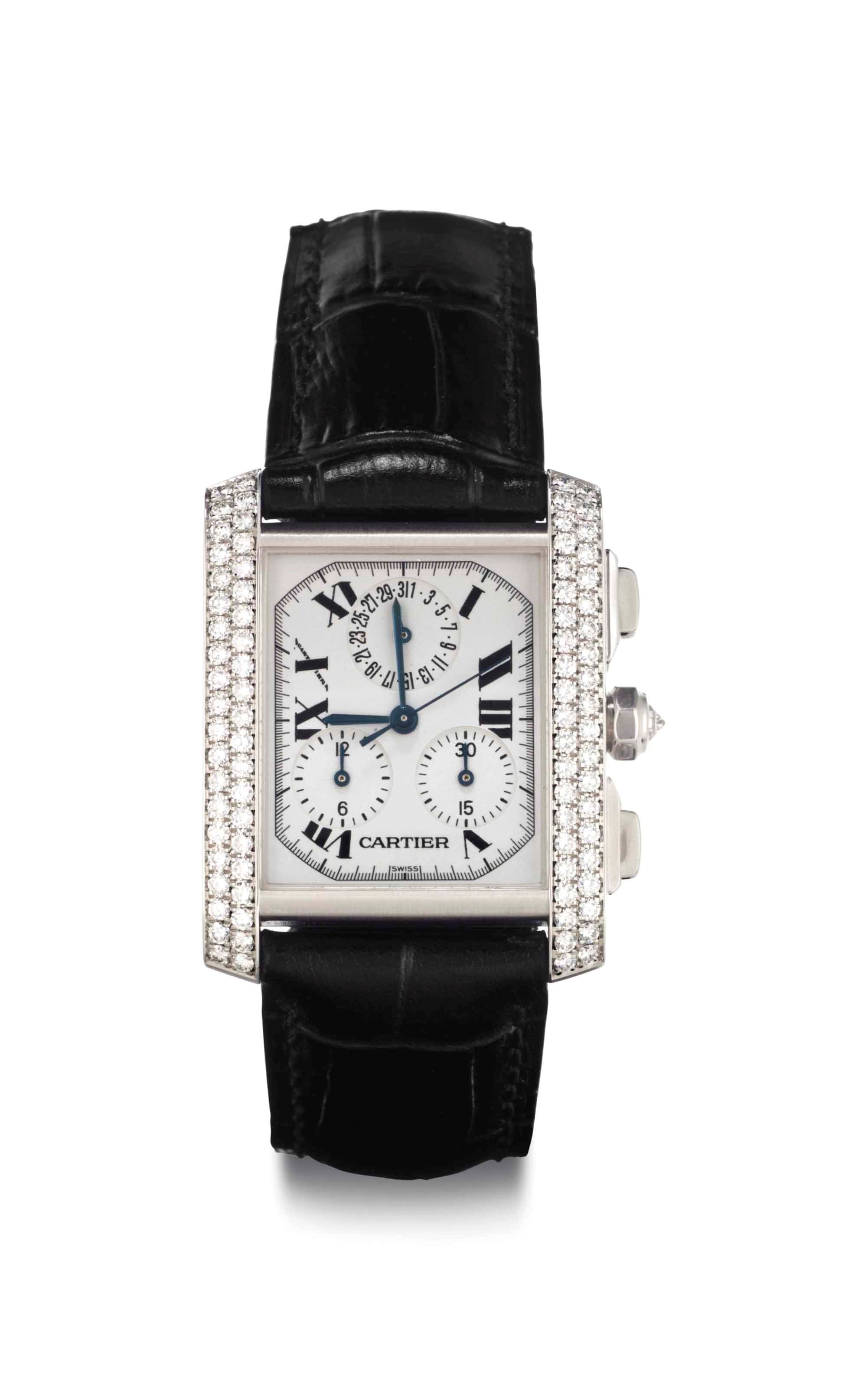 Cartier. An 18K White Gold and Diamond-set Chronograph Wristwatch