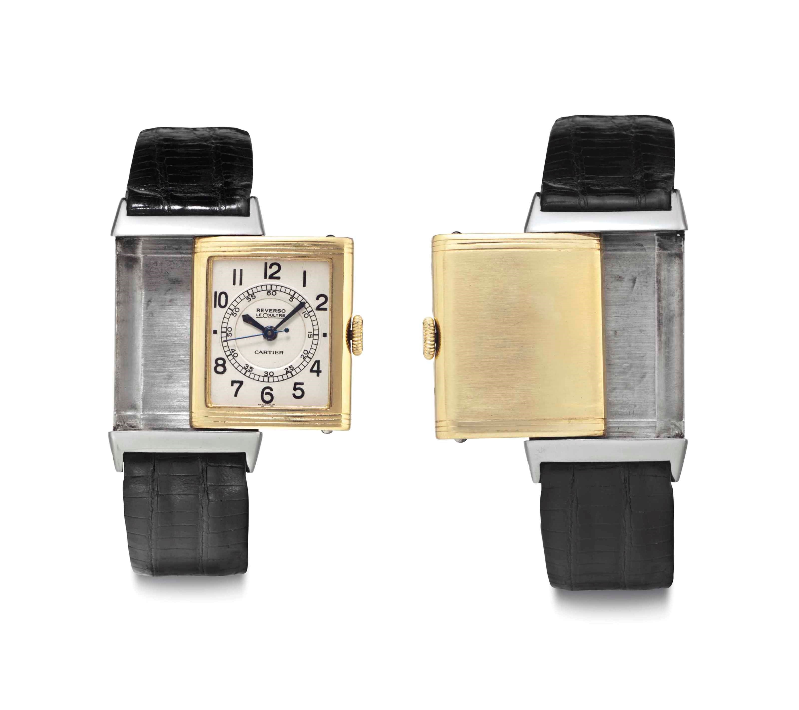 LeCoultre. An 18k Gold and Stainless Steel Reverso Wristwatch