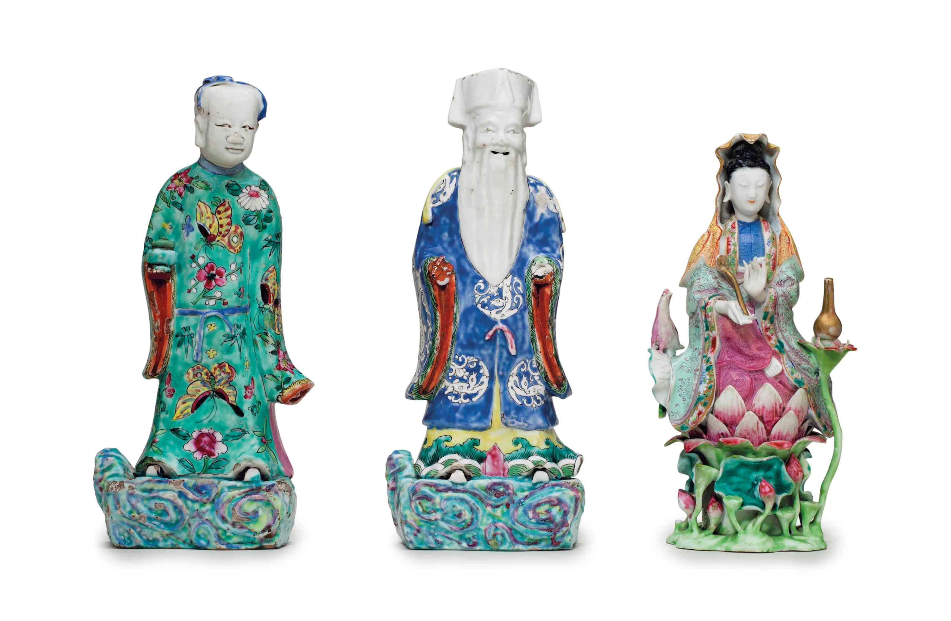 A GROUP OF THREE FAMILLE ROSE FIGURES