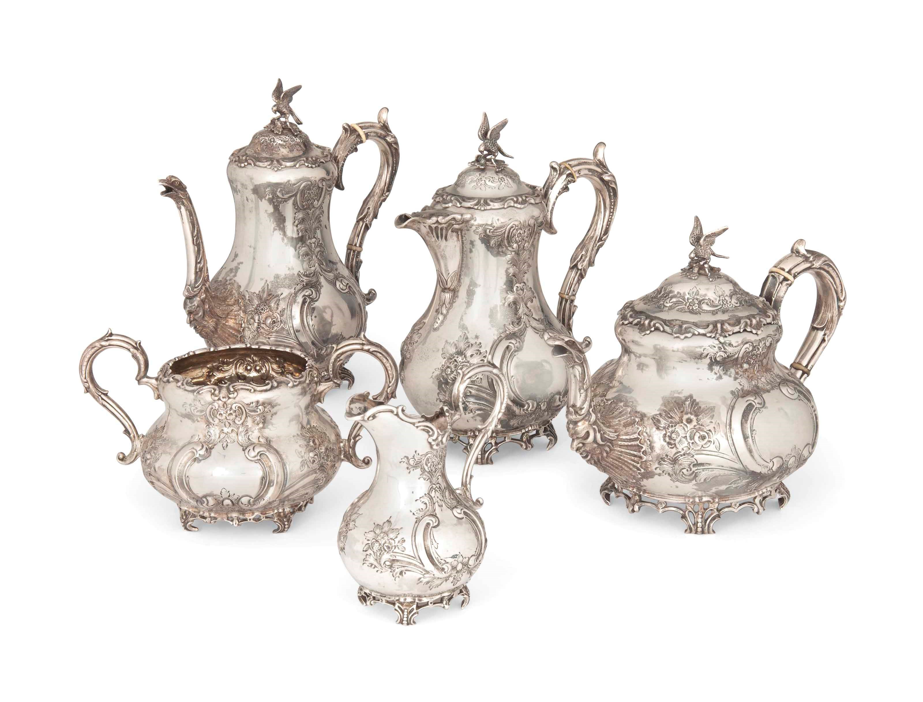 A SILVER FIVE-PIECE TEA AND COFFEE SERVICE