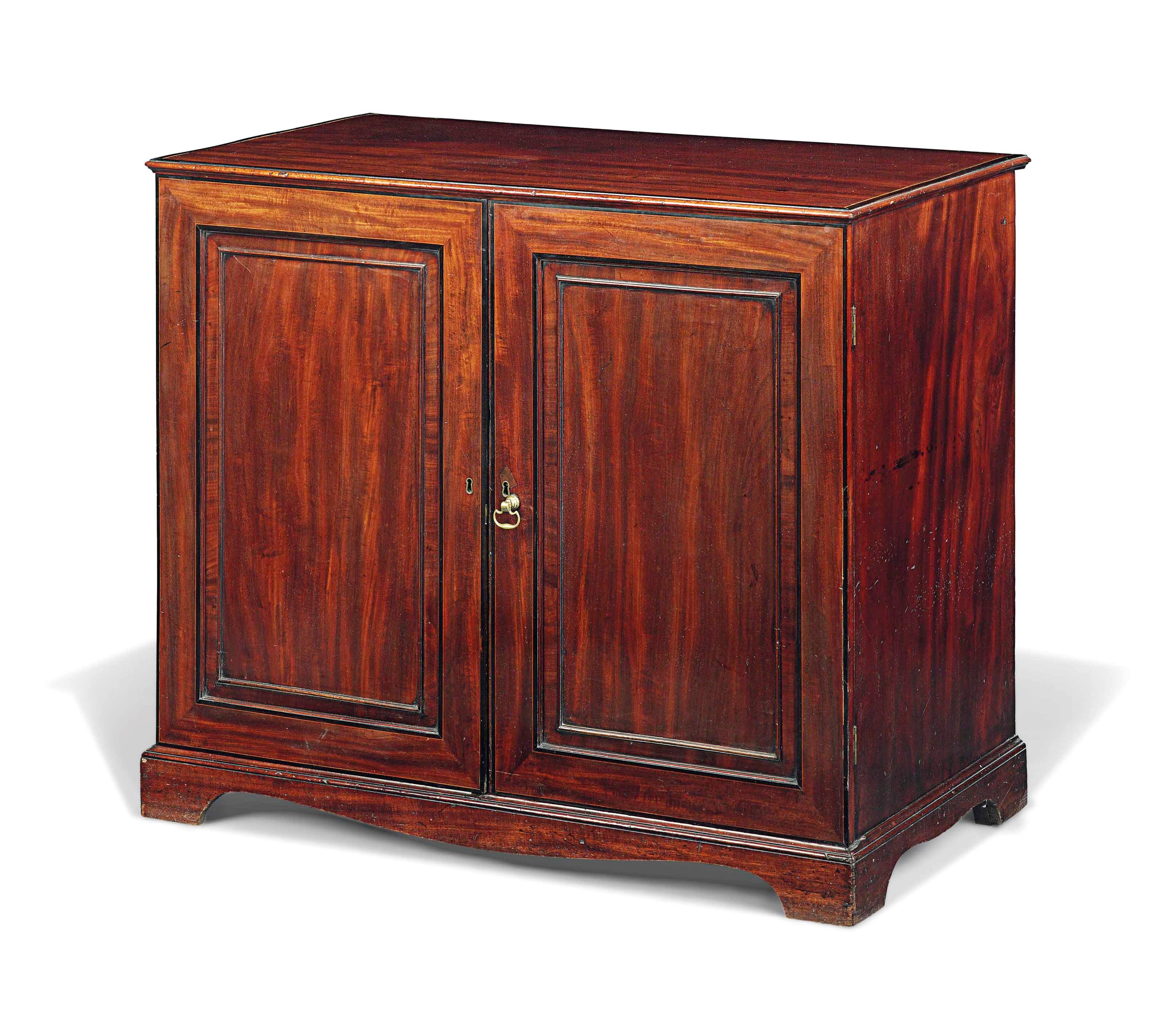A LATE GEORGE III MAHOGANY AND EBONY-CROSSBANDED SIDE CABINET