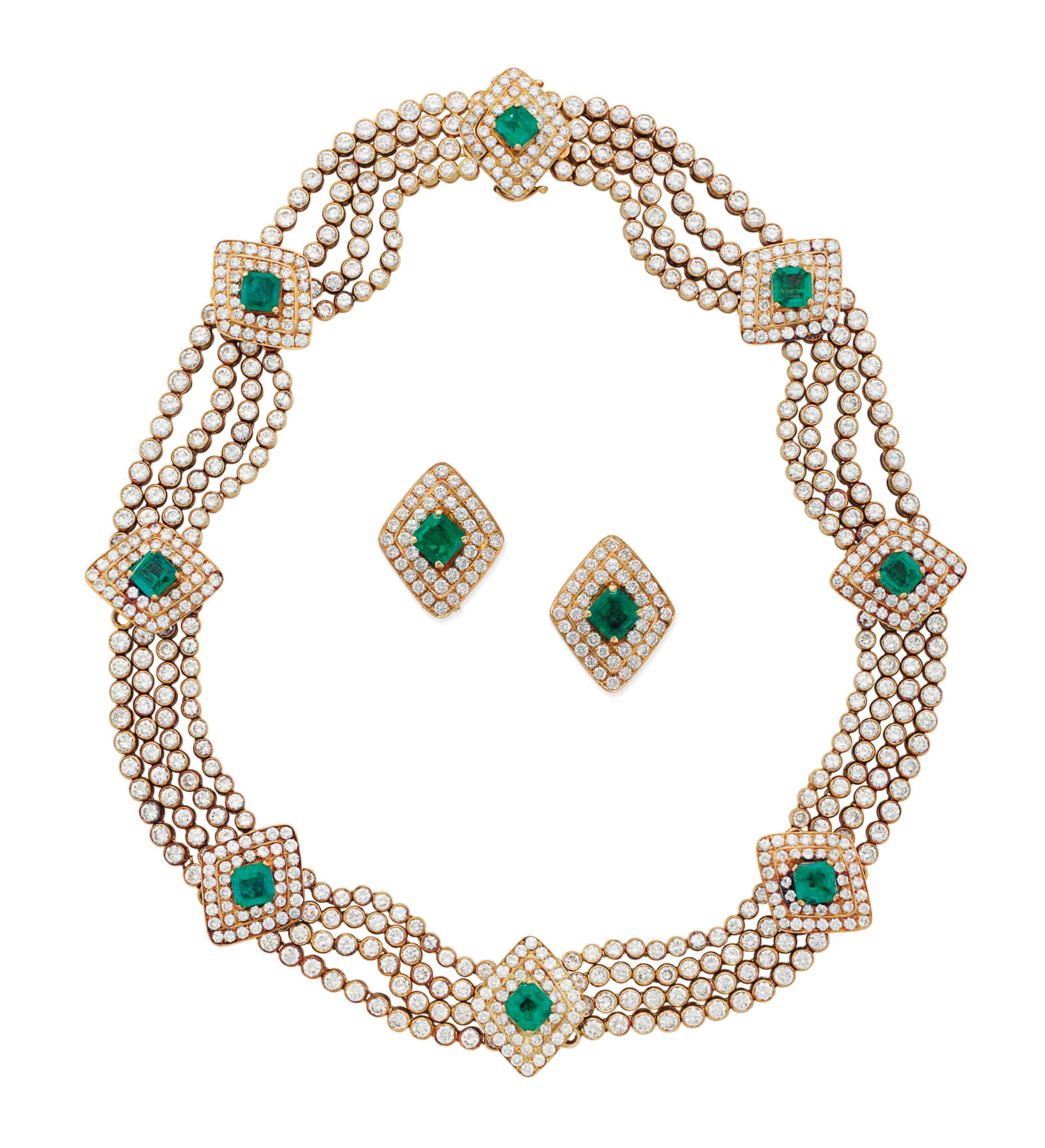 A SET OF EMERALD AND DIAMOND JEWELRY