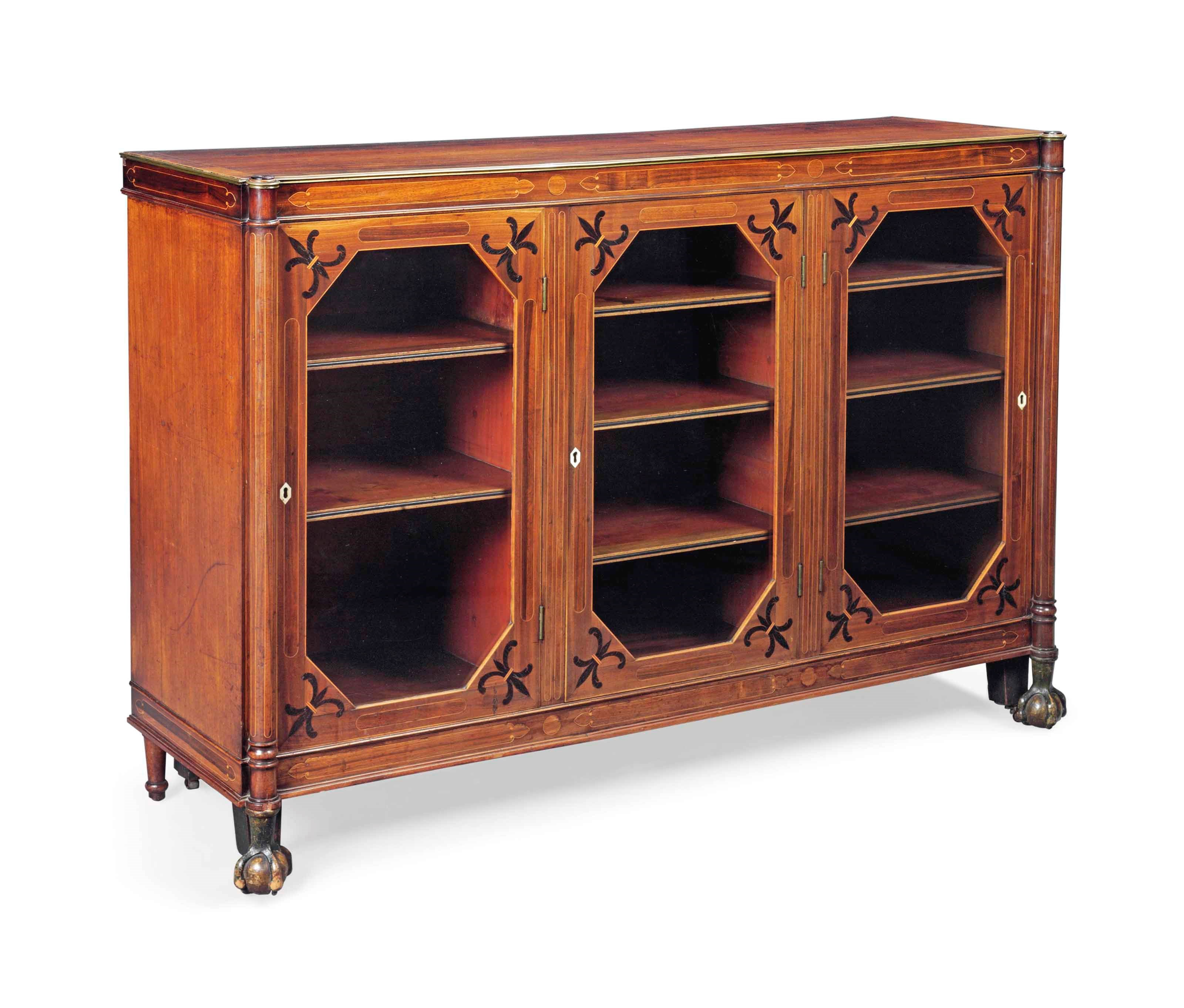 A REGENCY BRASS-MOUNTED, EBONY AND ROSEWOOD-INLAID MAHOGANY SIDE CABINET