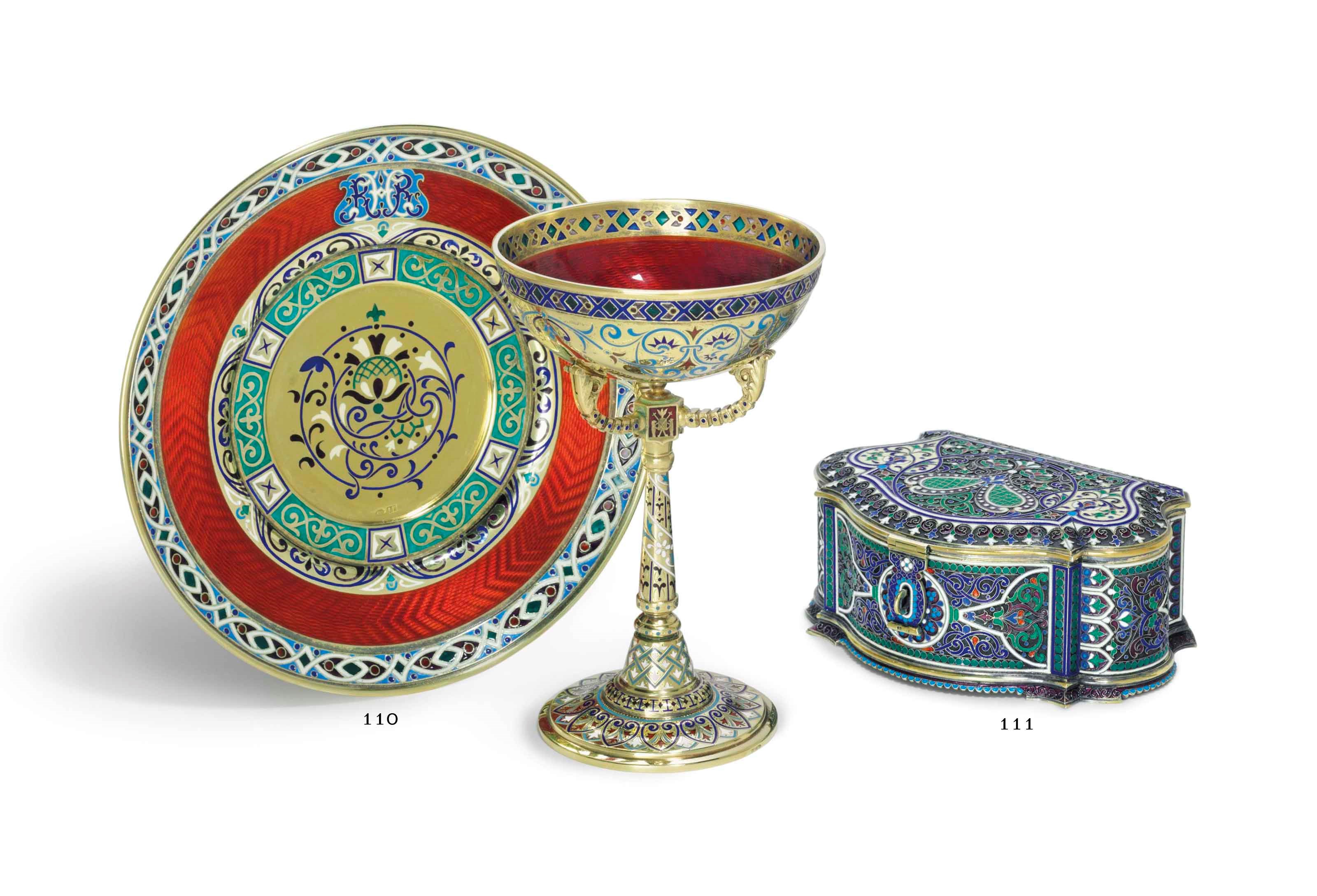 A SILVER-GILT AND ENAMEL SHERBET CUP AND STAND