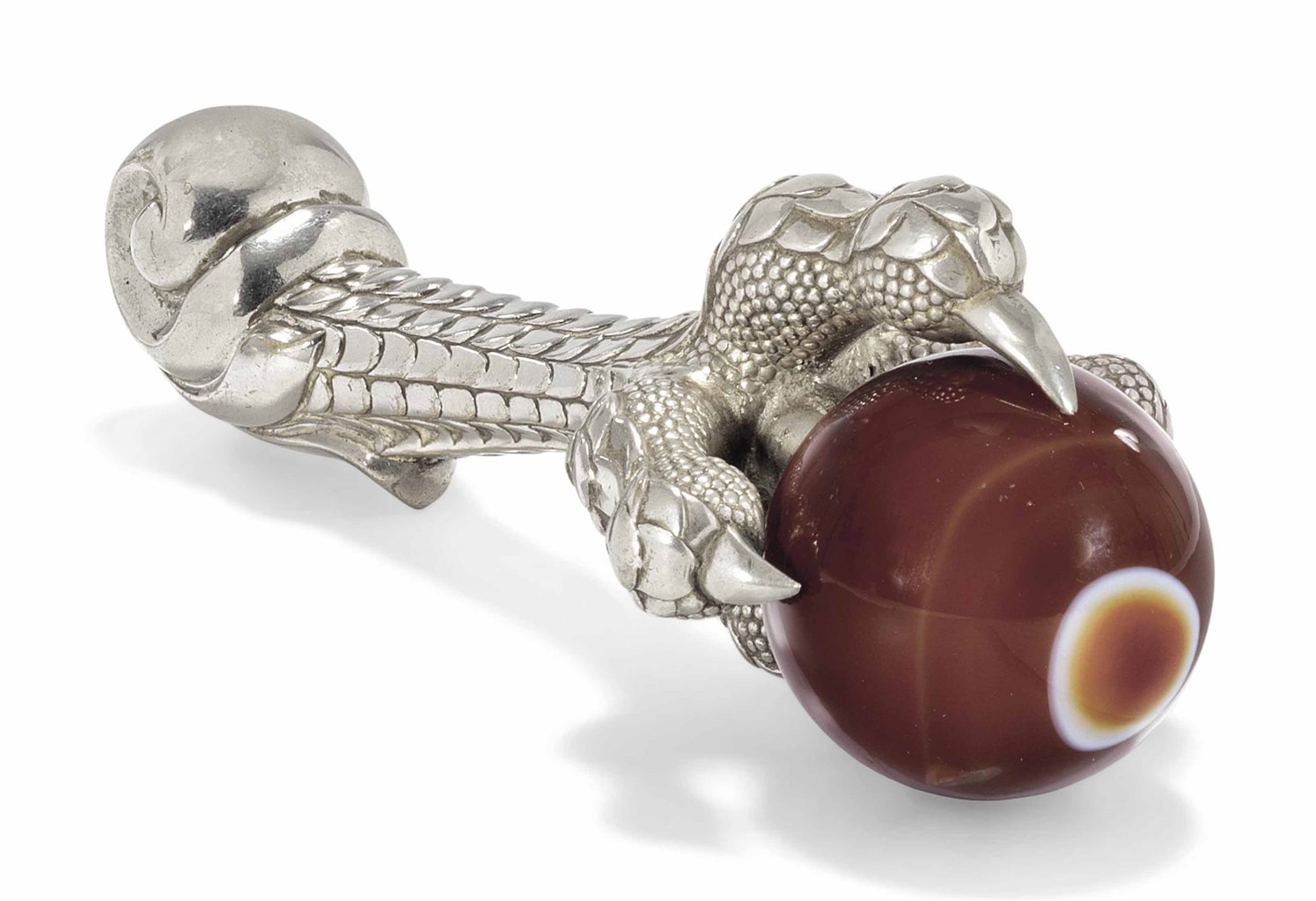 A BANDED AGATE SILVER-PLATED PAPERWEIGHT