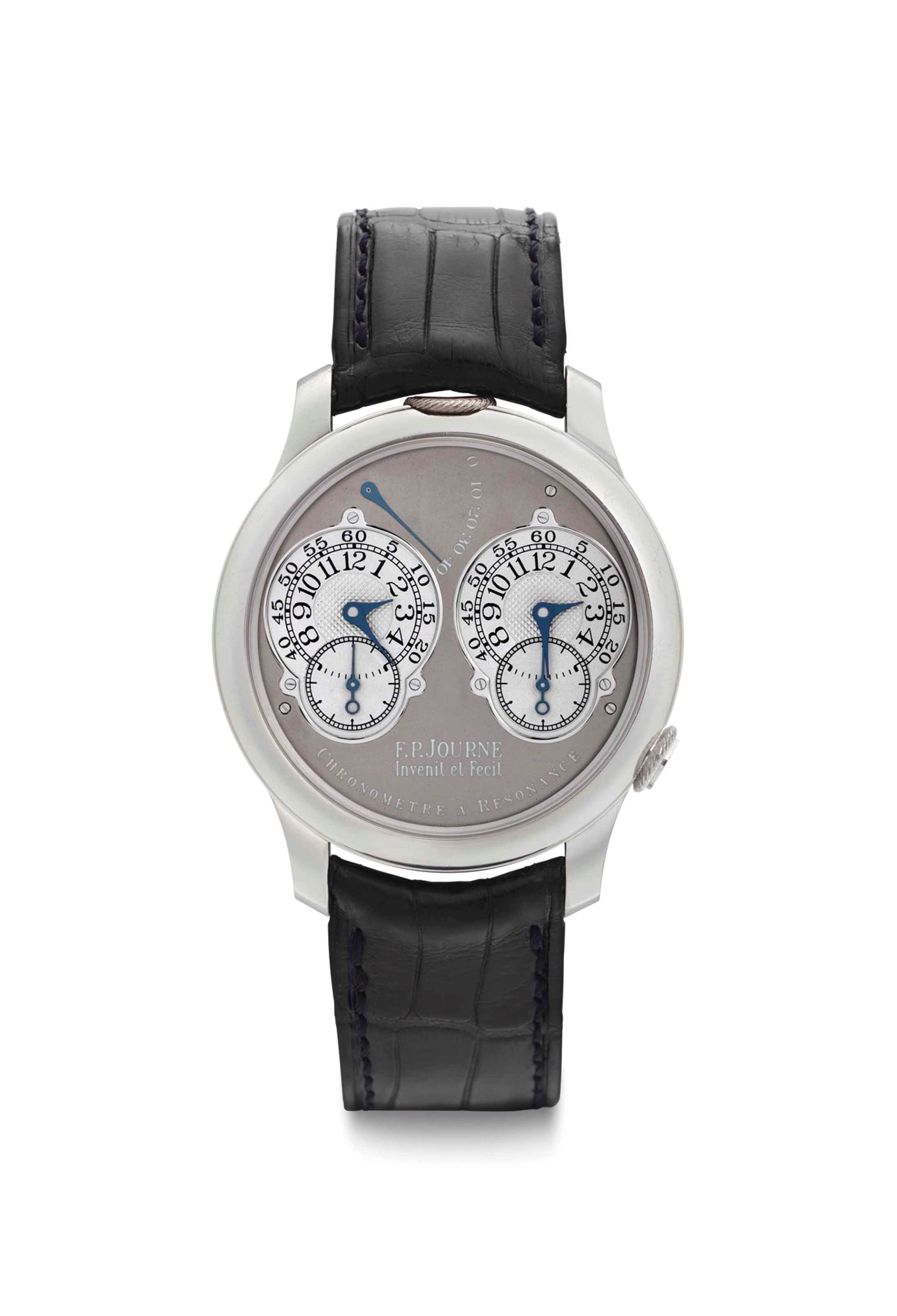 F.P. Journe. A Limited Edition Fine Platinum Dual Time Wristwatch with Power Reserve and Ruthenium Movement