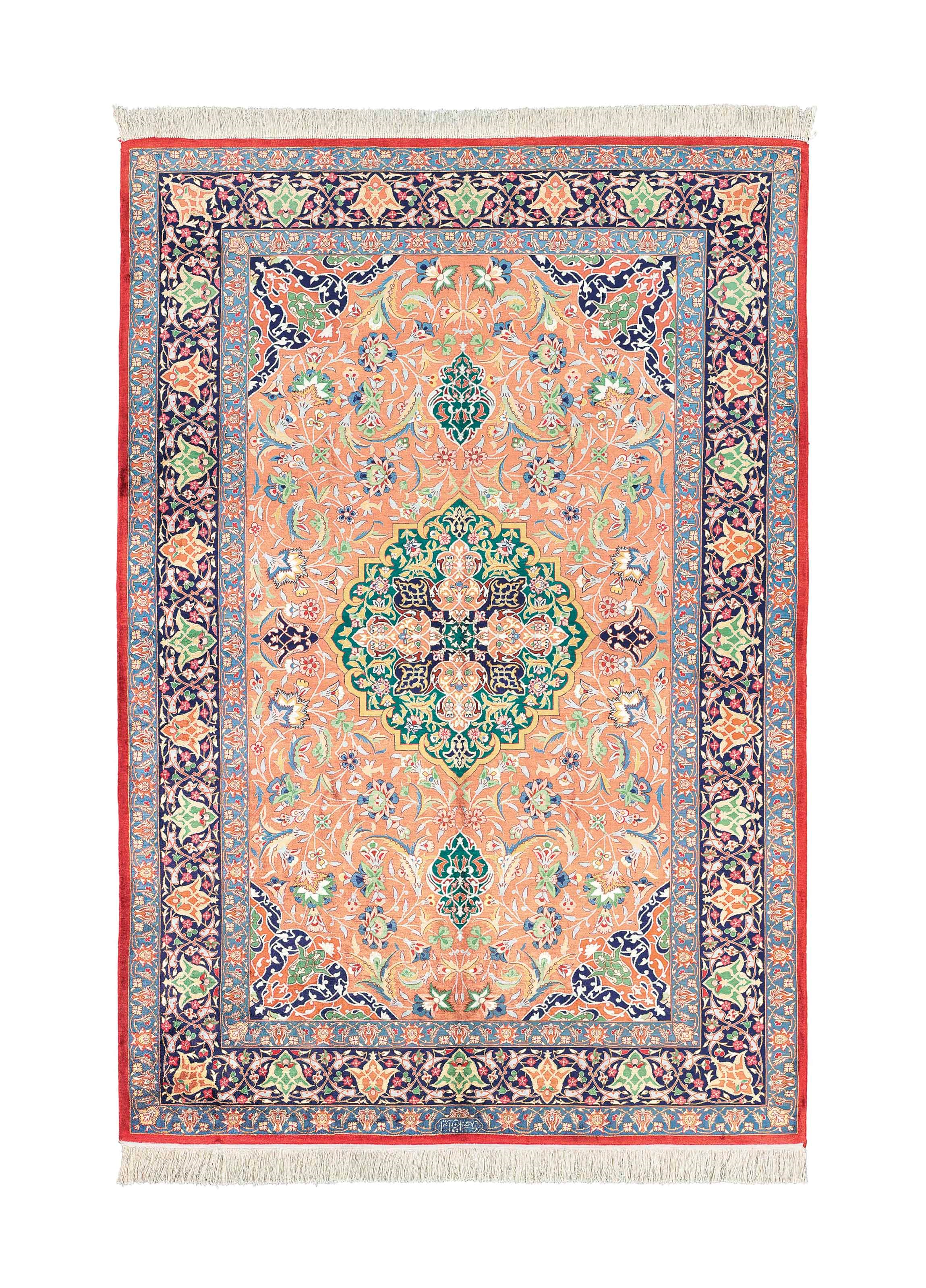 An extremely fine silk rug in Qum style