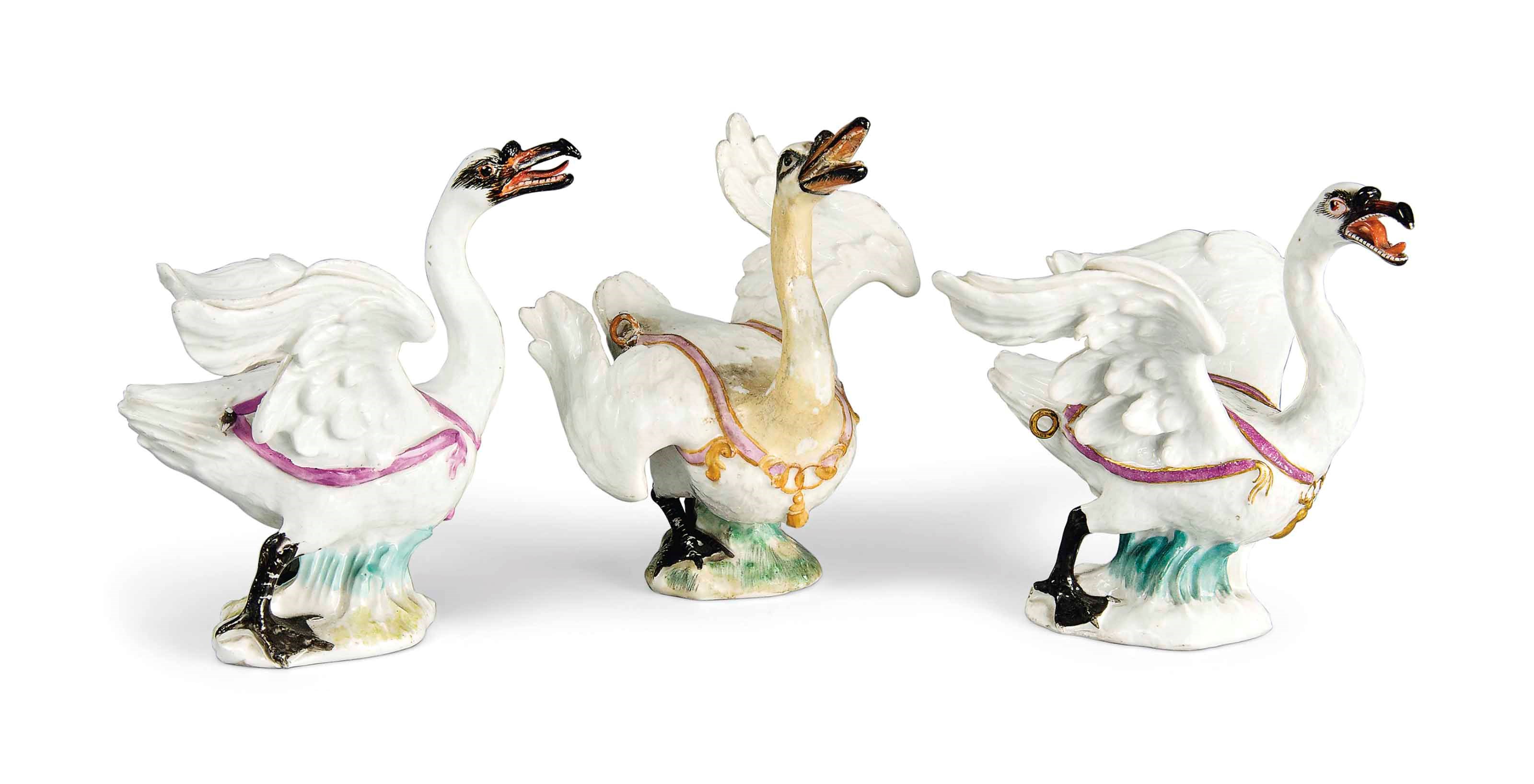 THREE MEISSEN MODELS OF SWANS