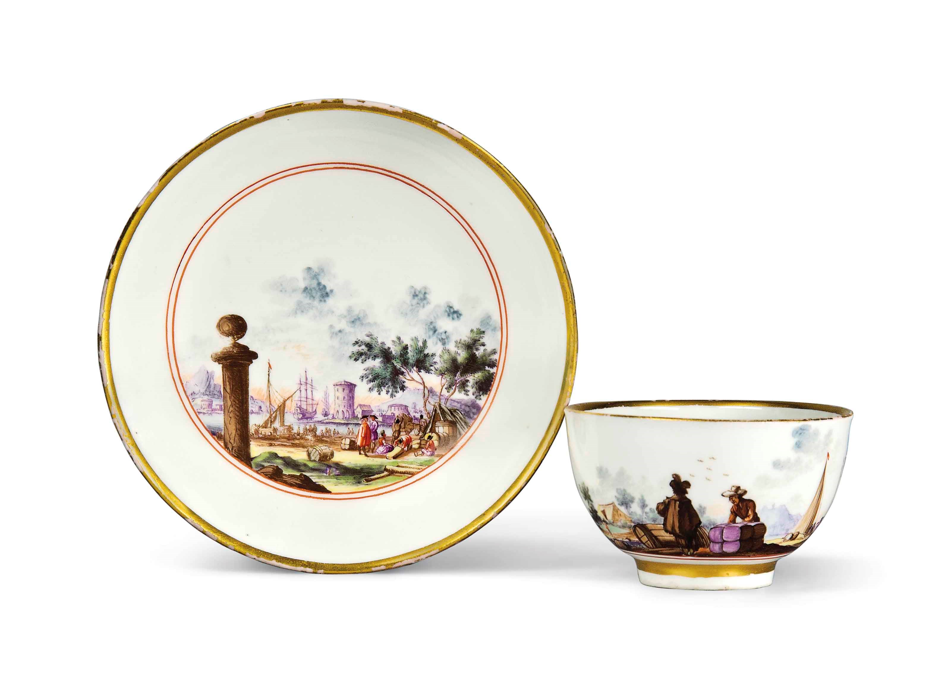 A MEISSEN TEACUP AND SAUCER