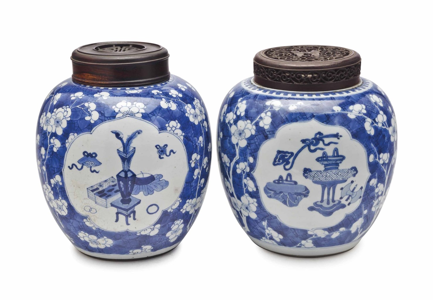 TWO CHINESE BLUE AND WHITE GLOBULAR JARS,