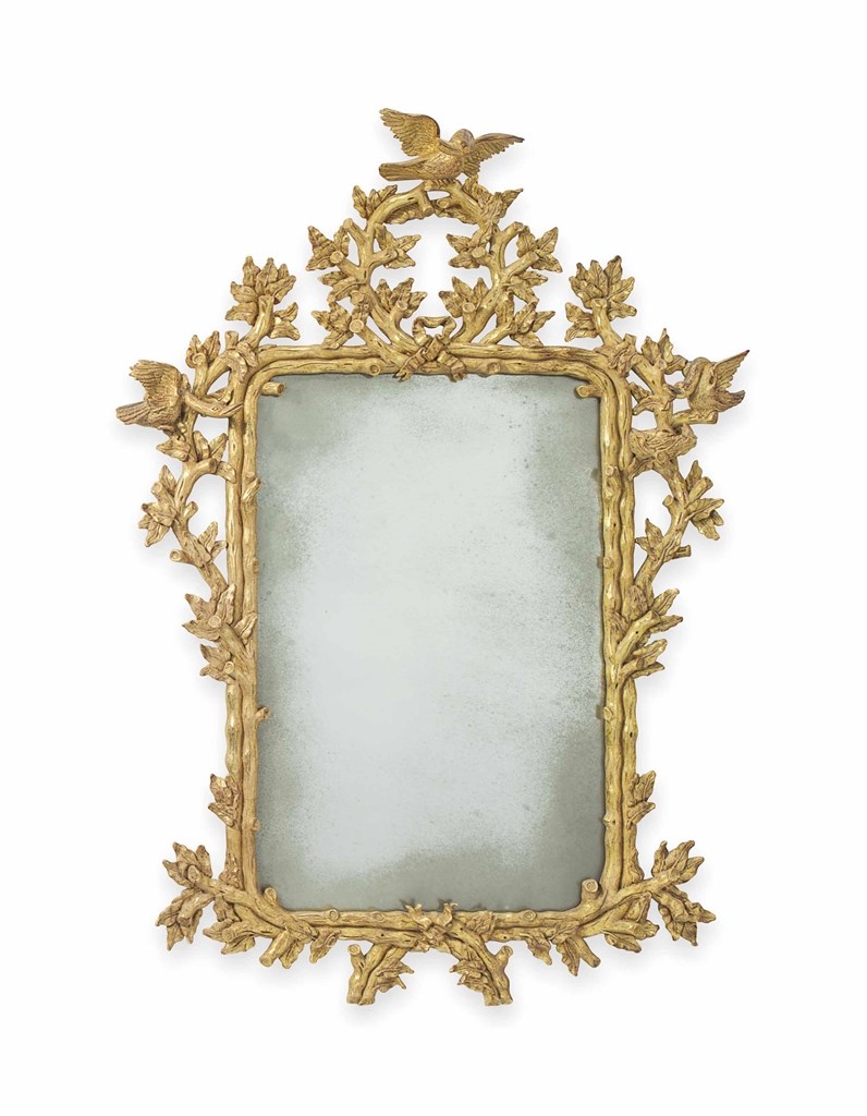 A GEORGE III STYLE GILTWOOD MIRROR,