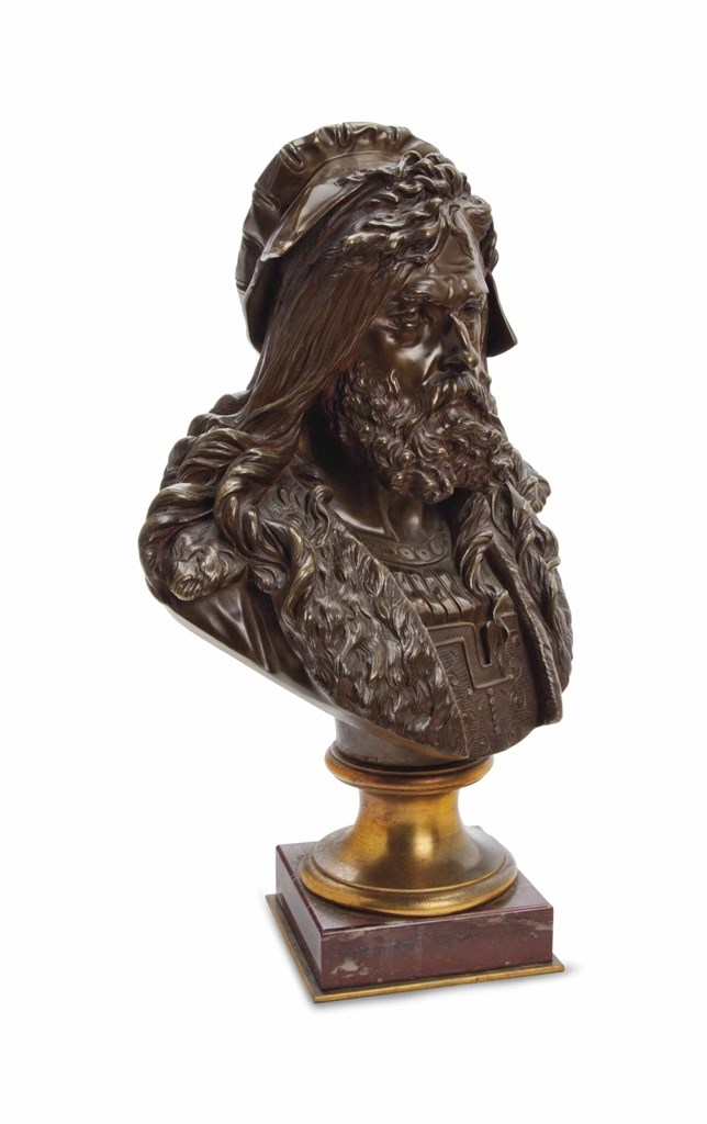 A FRENCH PATINATED BRONZE BUST OF MICHELANGELO,