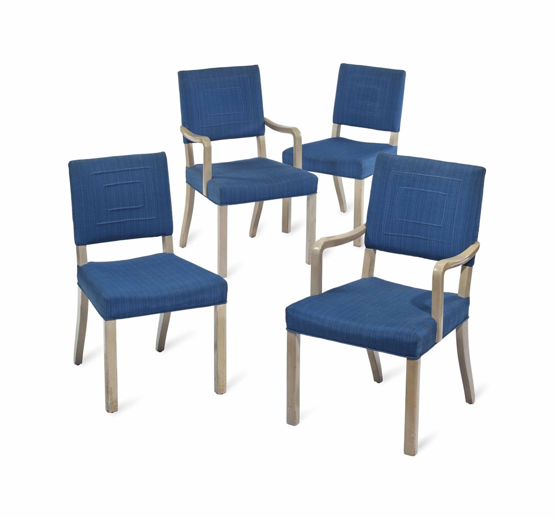 A SET OF TWELVE PAINTED DINING CHAIRS AND TWO ARM CHAIRS,