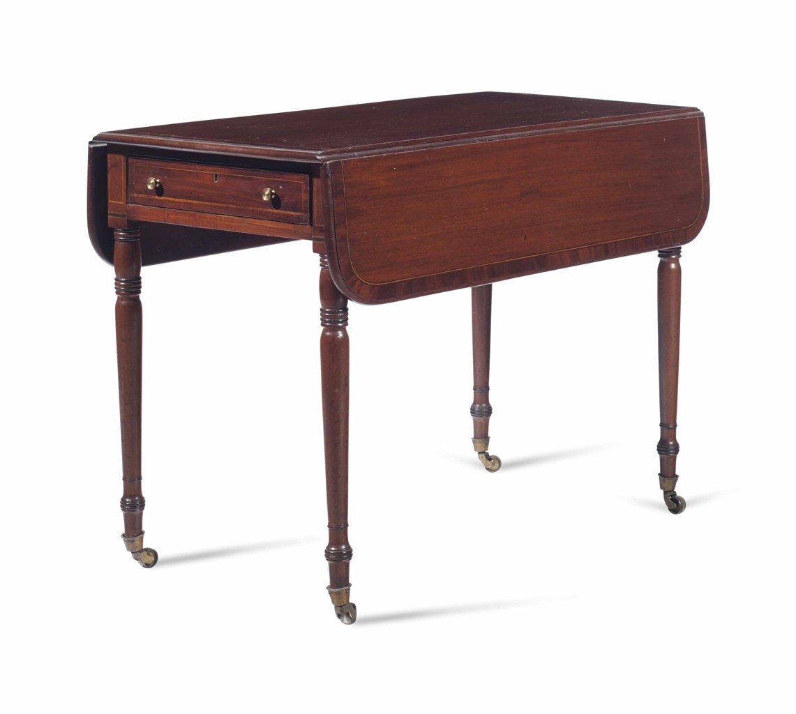 A LATE GEORGE III INLAID-MAHOGANY PEMBROKE TABLE,