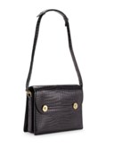 SAC FLORIDE EN CROCODILE POROSUS LISSE NOIR, GARNITURE EN MÉTAL DORÉ
