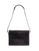 SAC FLORIDE EN CROCODILE POROSUS LISSE NOIR, GARNITURE EN MÉTAL DORÉ