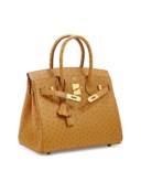 SAC BIRKIN 30 EN AUTRUCHE SABLE, GARNITURE EN MÉTAL ARGENTÉ PALLADIÉ