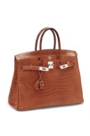 SAC BIRKIN 35 EN CROCODILE POROSUS MAT FAUVE, GARNITURE EN MÉTAL ARGENTÉ PALLADIÉ