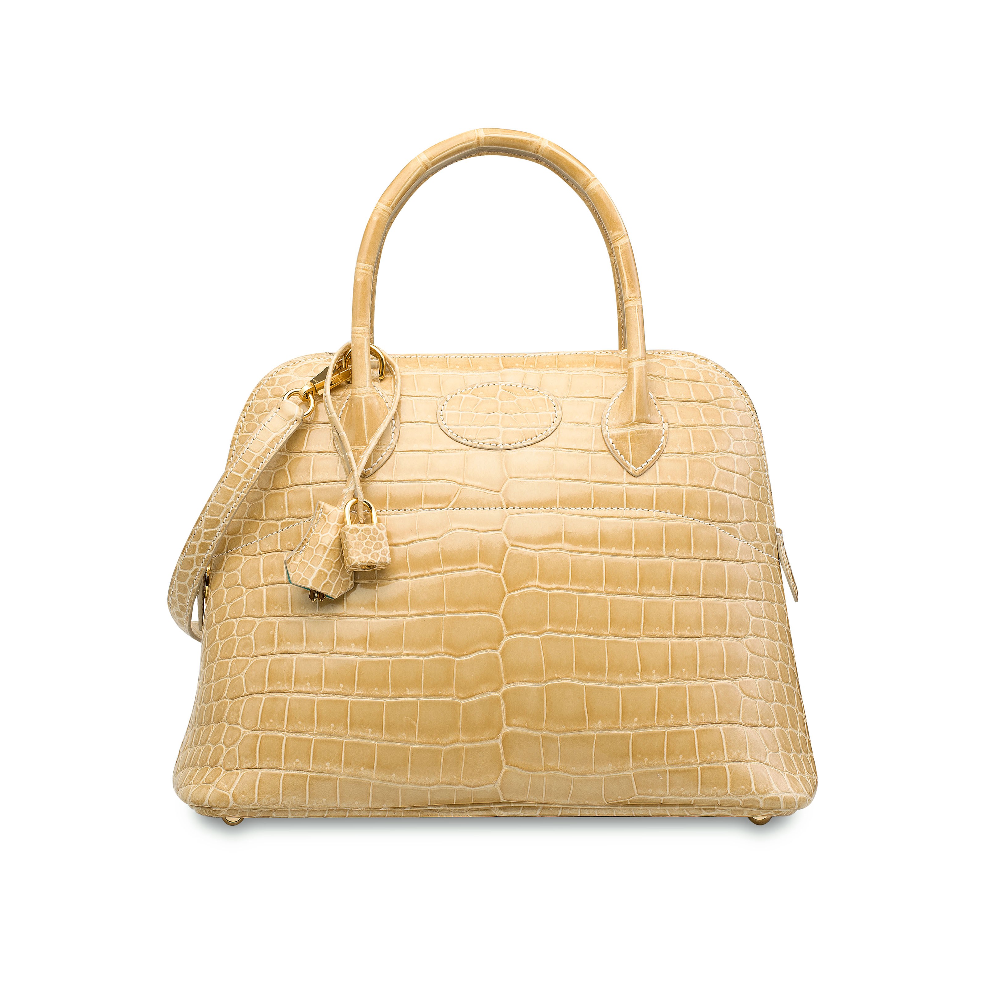 A CUSTOM SHINY POUDRE & LAGOON POROSUS CROCODILE BI-COLOR RIGIDE BOLIDE 31 WITH GOLD HARDWARE