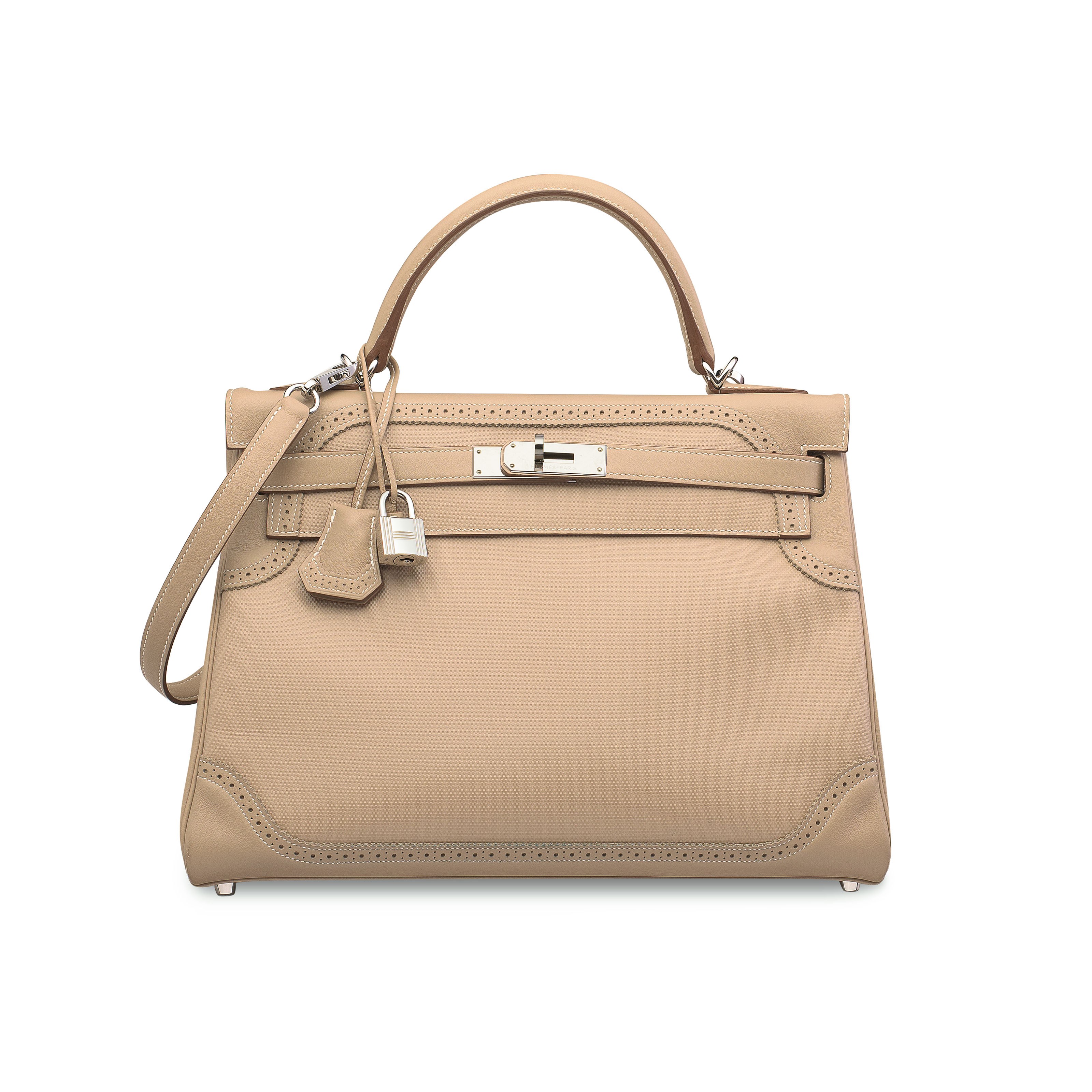 A LIMITED EDITION ARGILE SWIFT LEATHER & GRAINE D'H GHILLIES KELLY 32 WITH PALLADIUM HARDWARE