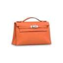 AN ORANGE SWIFT LEATHER KELLY POCHETTE WITH PALLADIUM HARDWARE