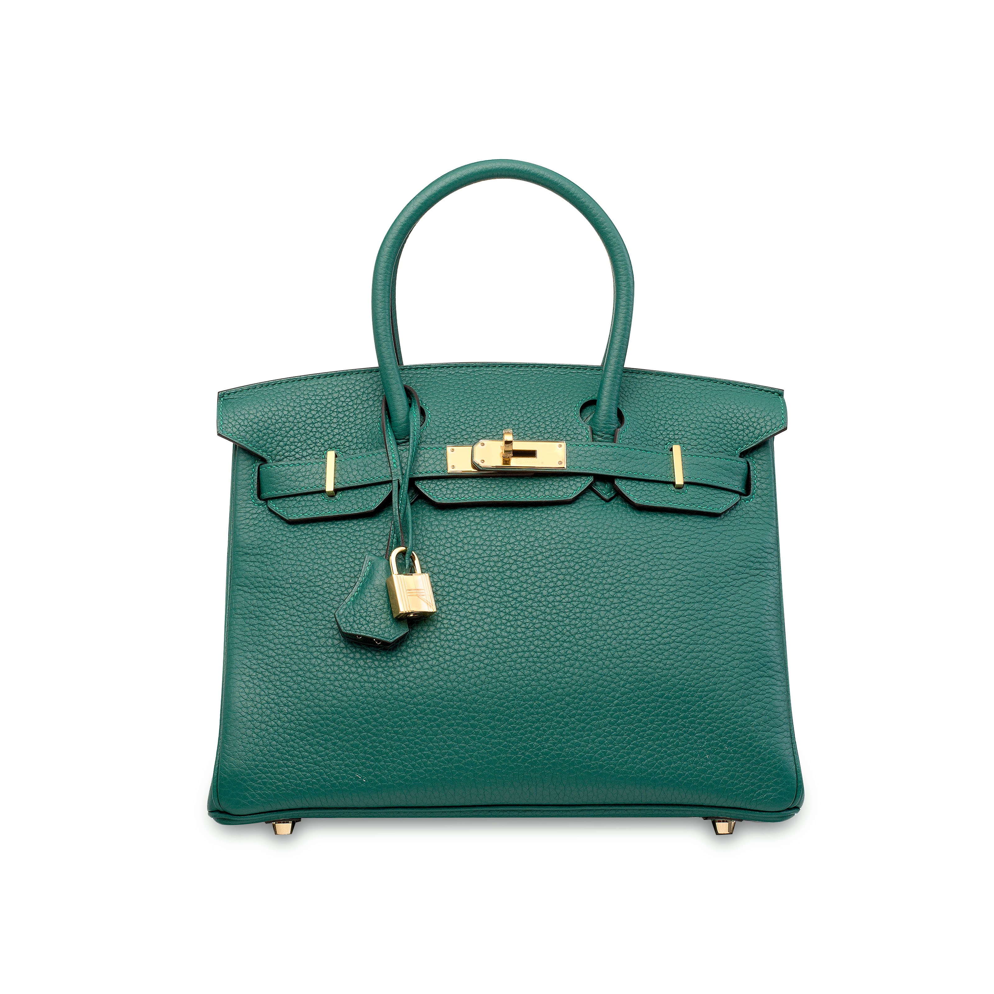 A MALACHITE CLÉMENCE LEATHER BIRKIN 30 WITH GOLD HARDWARE