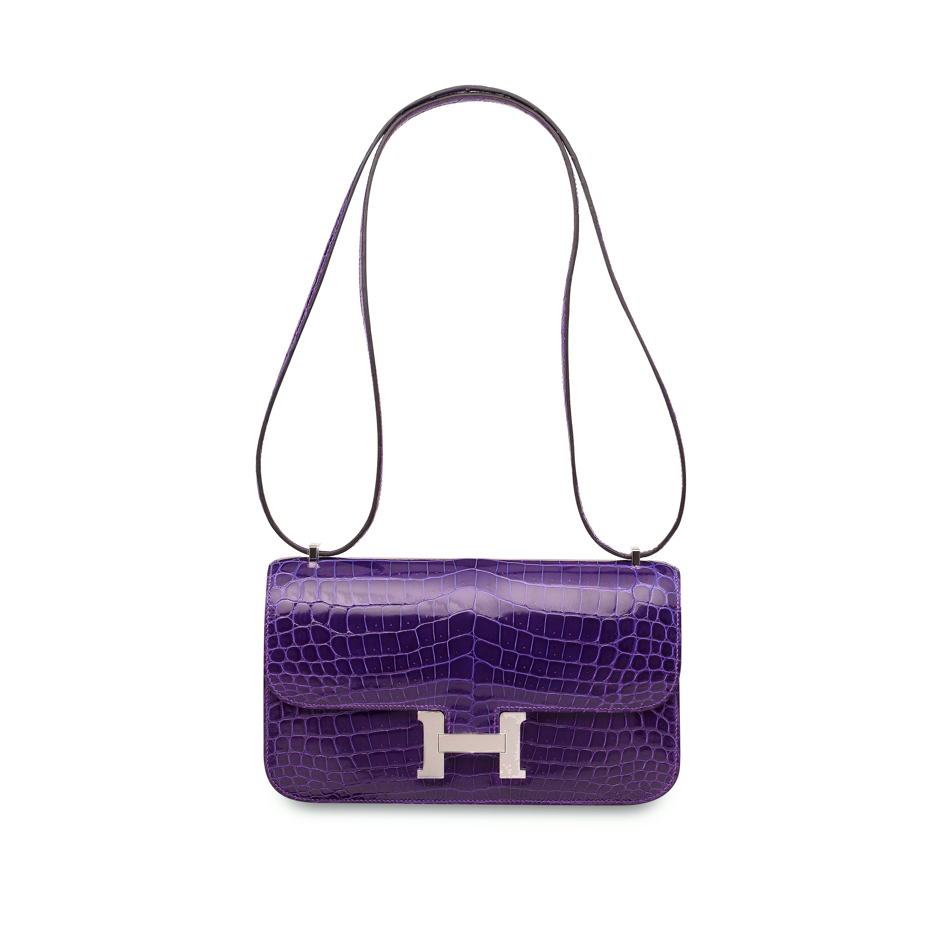 A SHINY ULTRA VIOLET NILOTICUS CROCODILE CONSTANCE ÉLAN WITH PALLADIUM HARDWARE