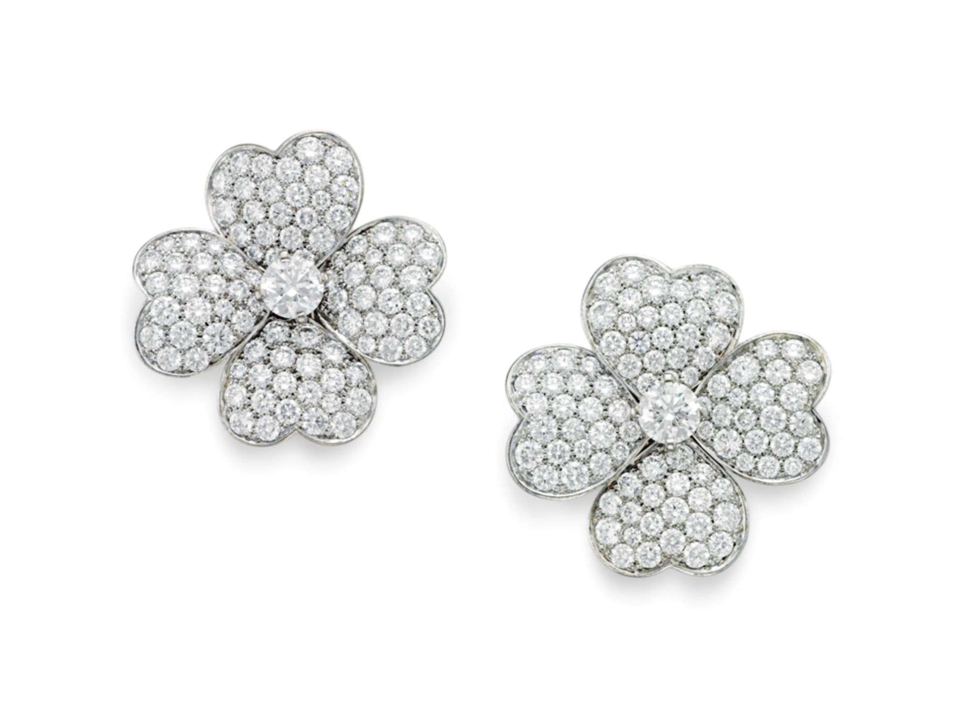 A PAIR OF 'COSMOS' DIAMOND EAR CLIPS, BY VAN CLEEF & ARPELS