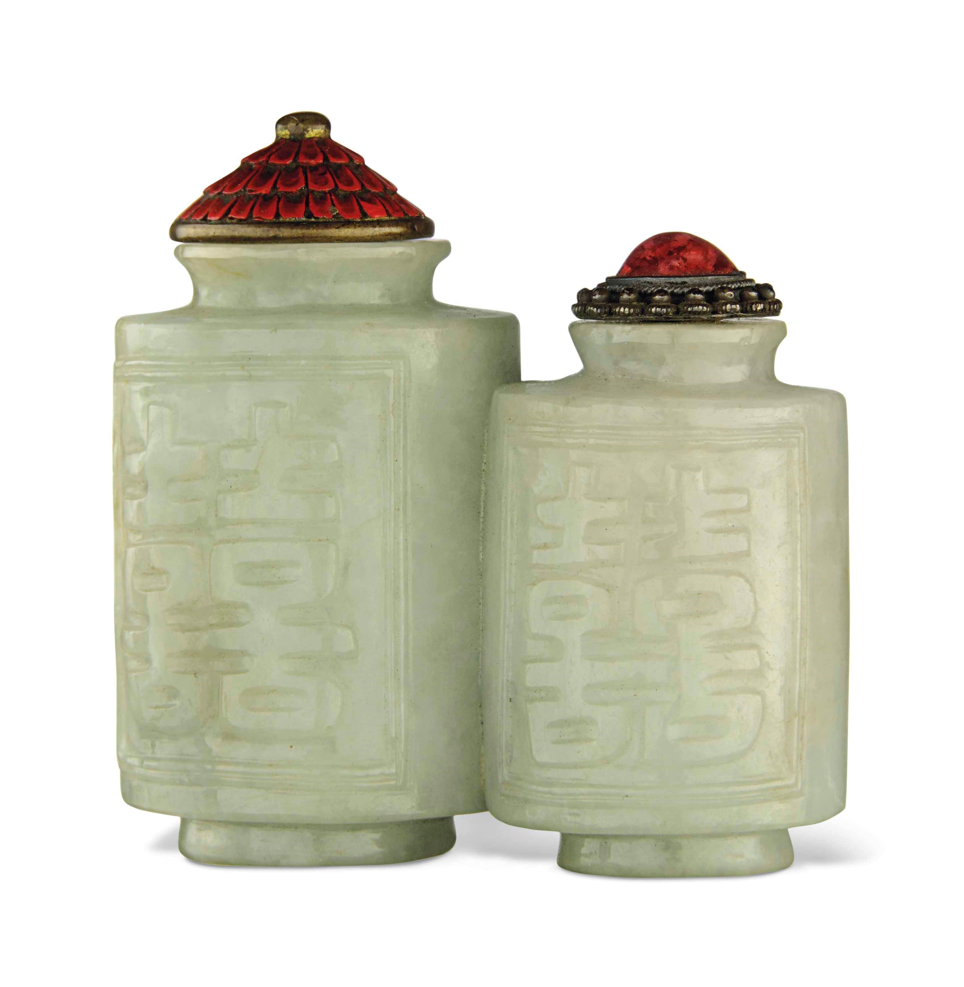 A JADEITE CONJOINED 'DOUBLE' SNUFF BOTTLE