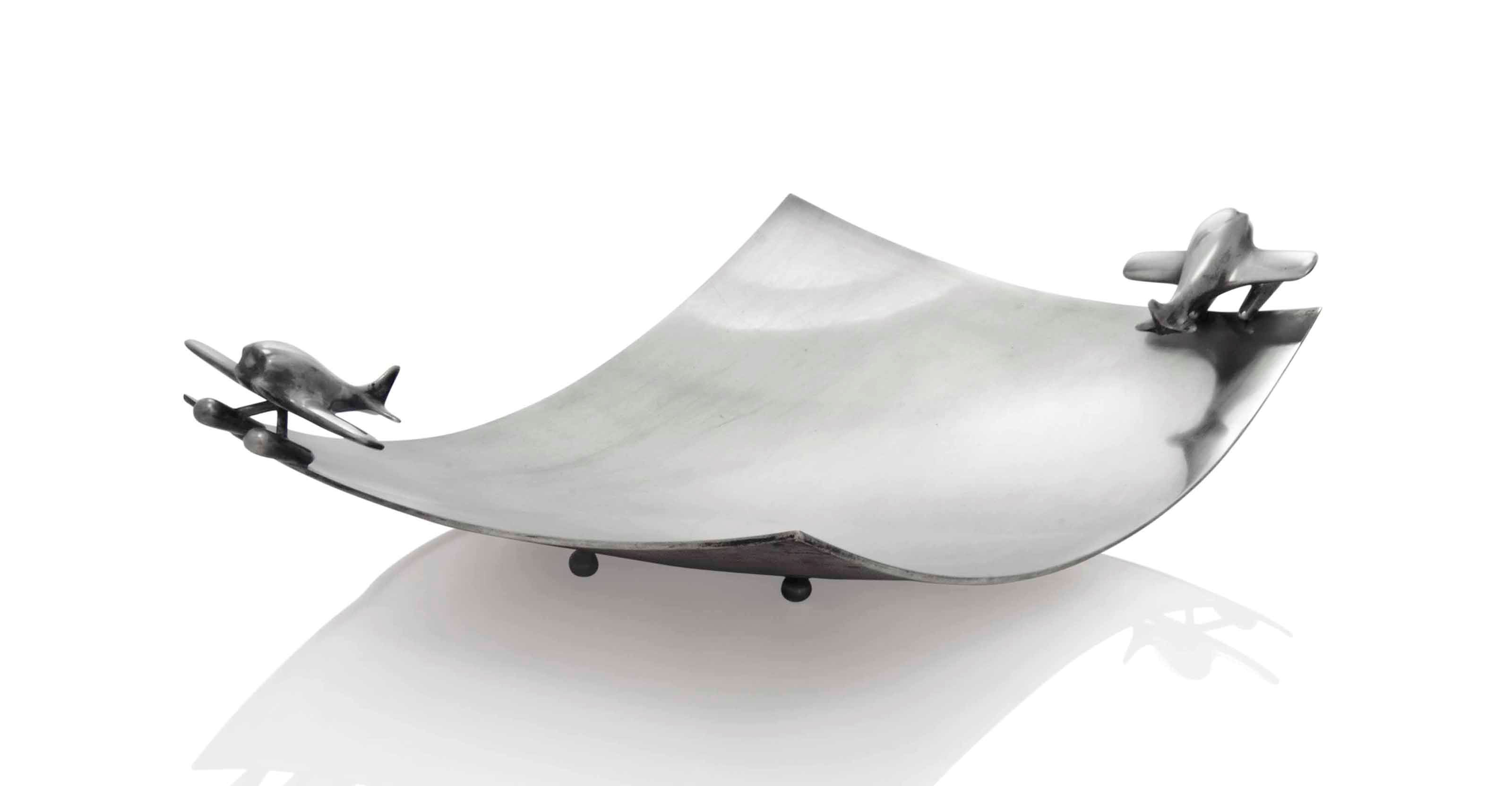 AN ITALIAN SILVER 'AEROPLANE' CENTREPIECE