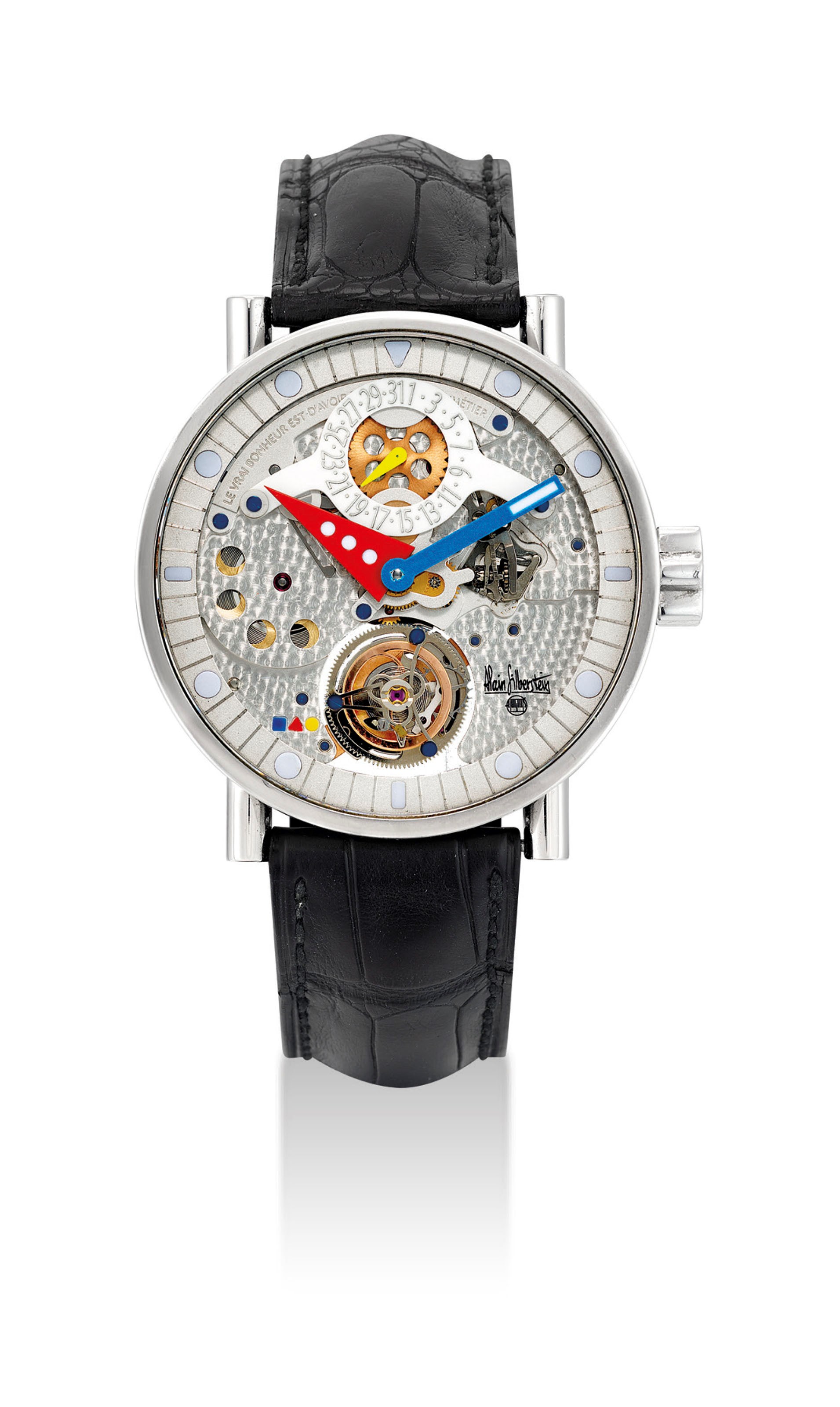 ALAIN SILBERSTEIN. A STAINLESS STEEL LIMITED EDITION SEMI-SKELETONISED TOURBILLON WRISTWATCH WITH DATE