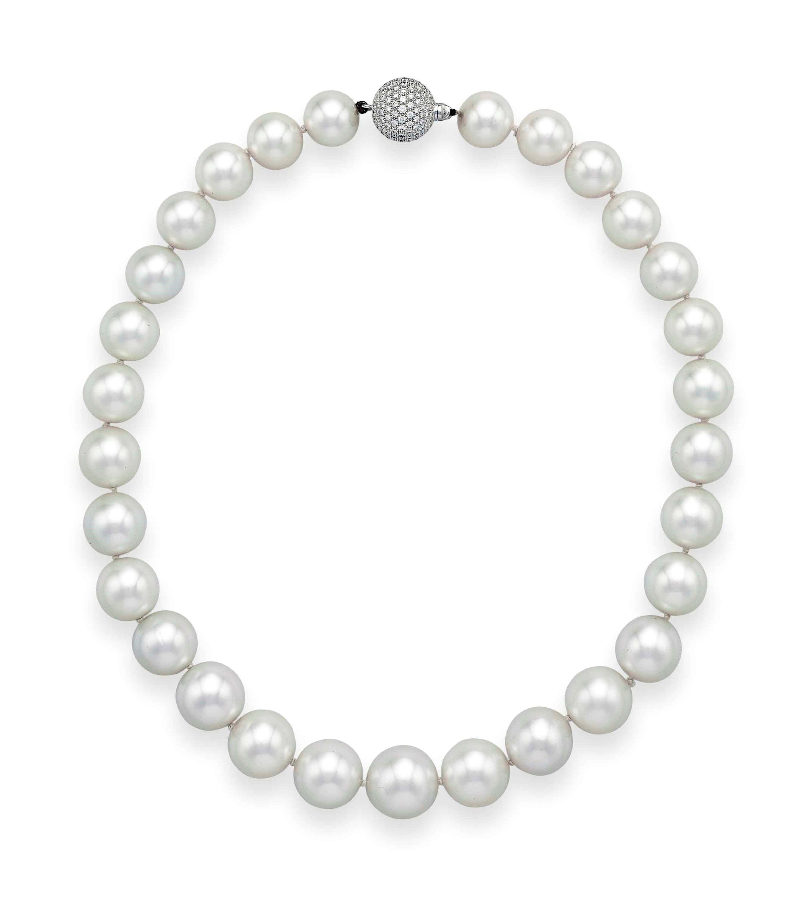A SINGLE-STRAND CULTURED PEARL AND DIAMOND NECKLACE, BY GRAFF