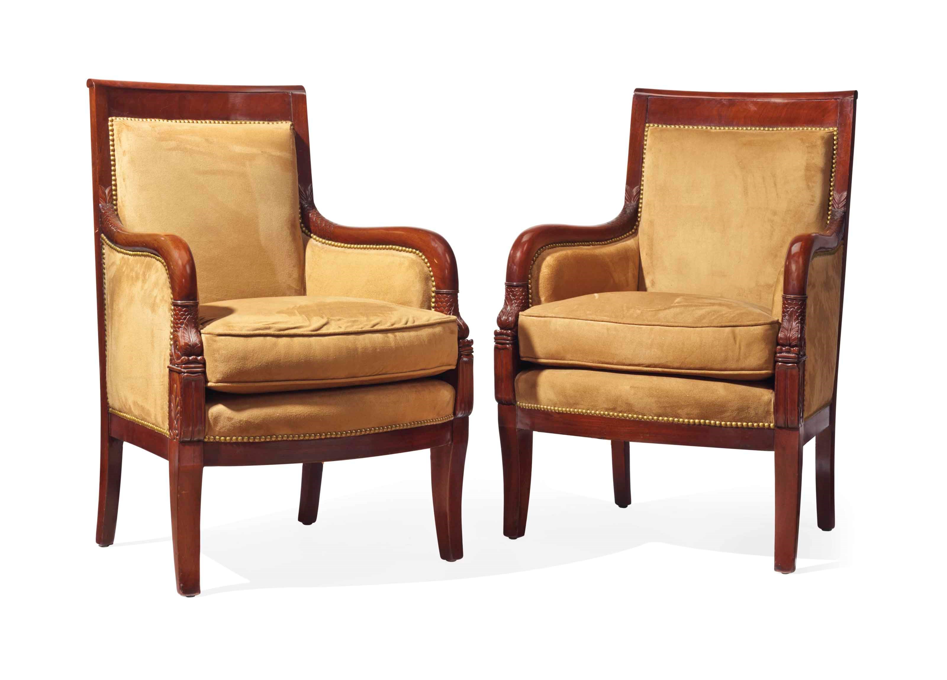 A PAIR OF LOUIS-PHILIPPE MAHOGANY BERGERES