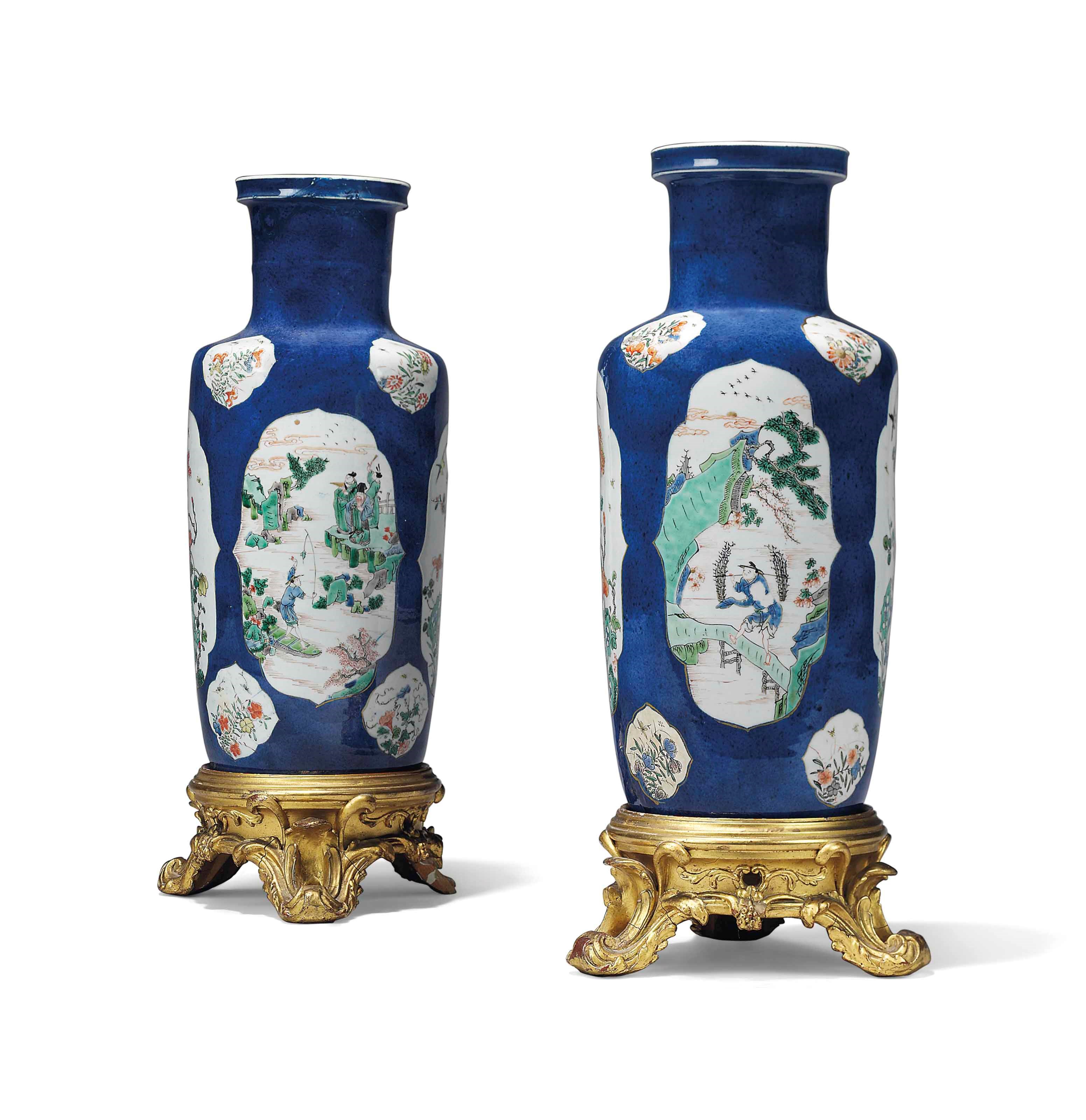 A PAIR OF CHINESE FAMILLE VERTE ROULEAU VASES