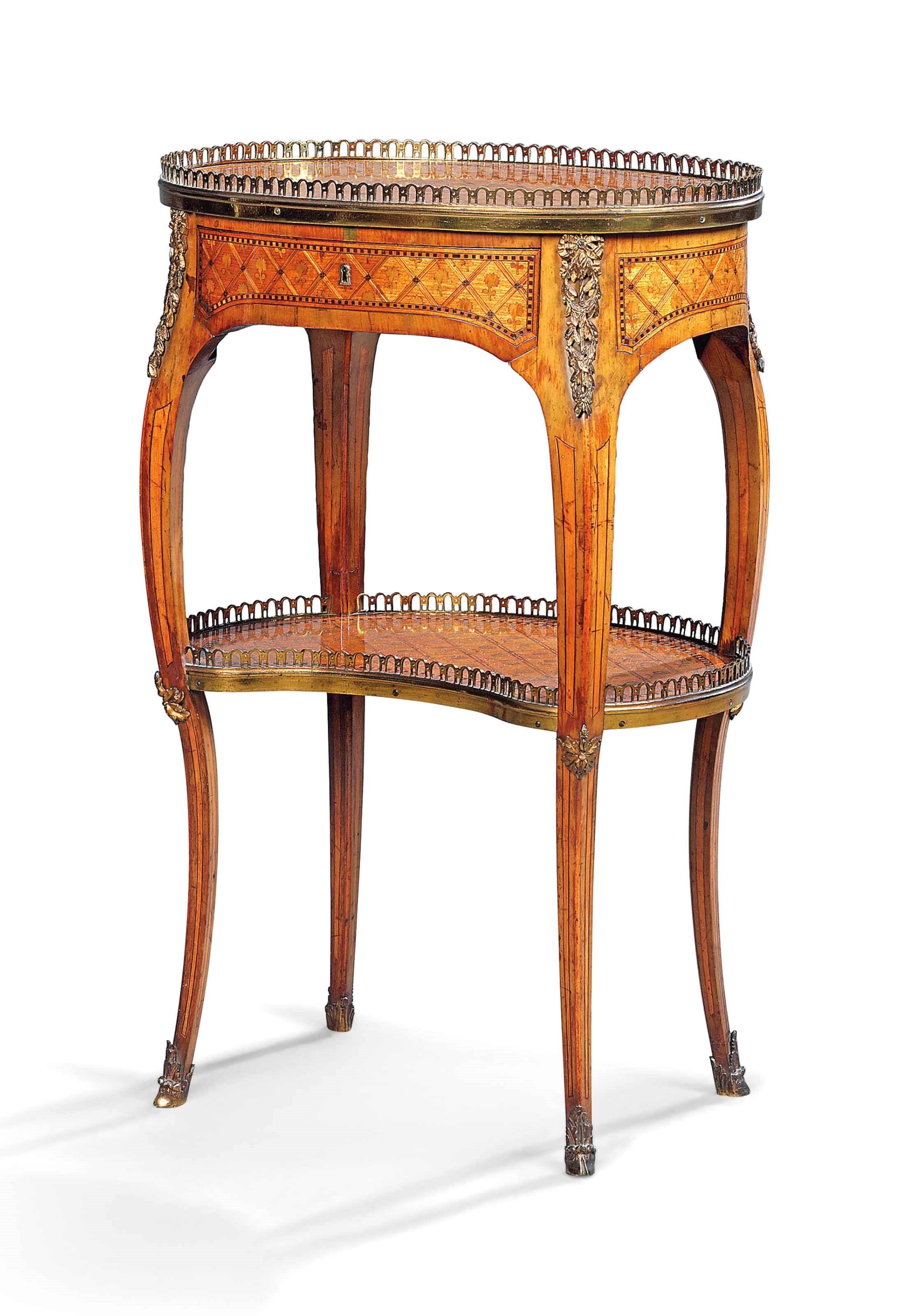 A LATE LOUIS XV SYCAMORE ORMOLU-MOUTED, BOIS CITRONNIER, SYCAMORE AND MARQUETRY TABLE EN CHIFFONNIERE
