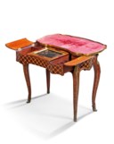 A LOUIS XV ORMOLU-MOUNTED AMARANTH, KINGWOOD AND TULIPWOOD PARQUETRY TABLE A ECRIRE