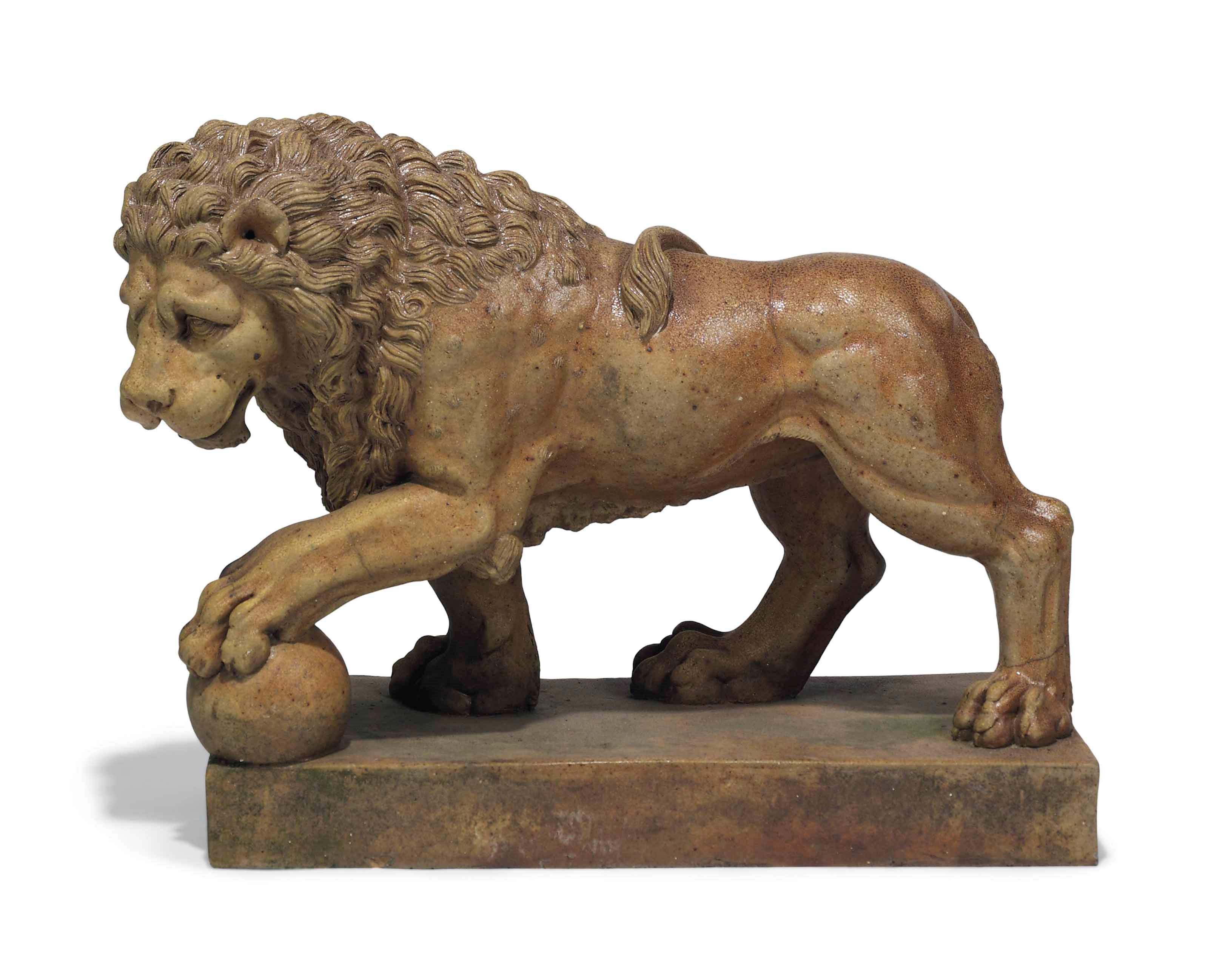 A FRENCH STONEWARE MODEL OF THE MEDICI LION