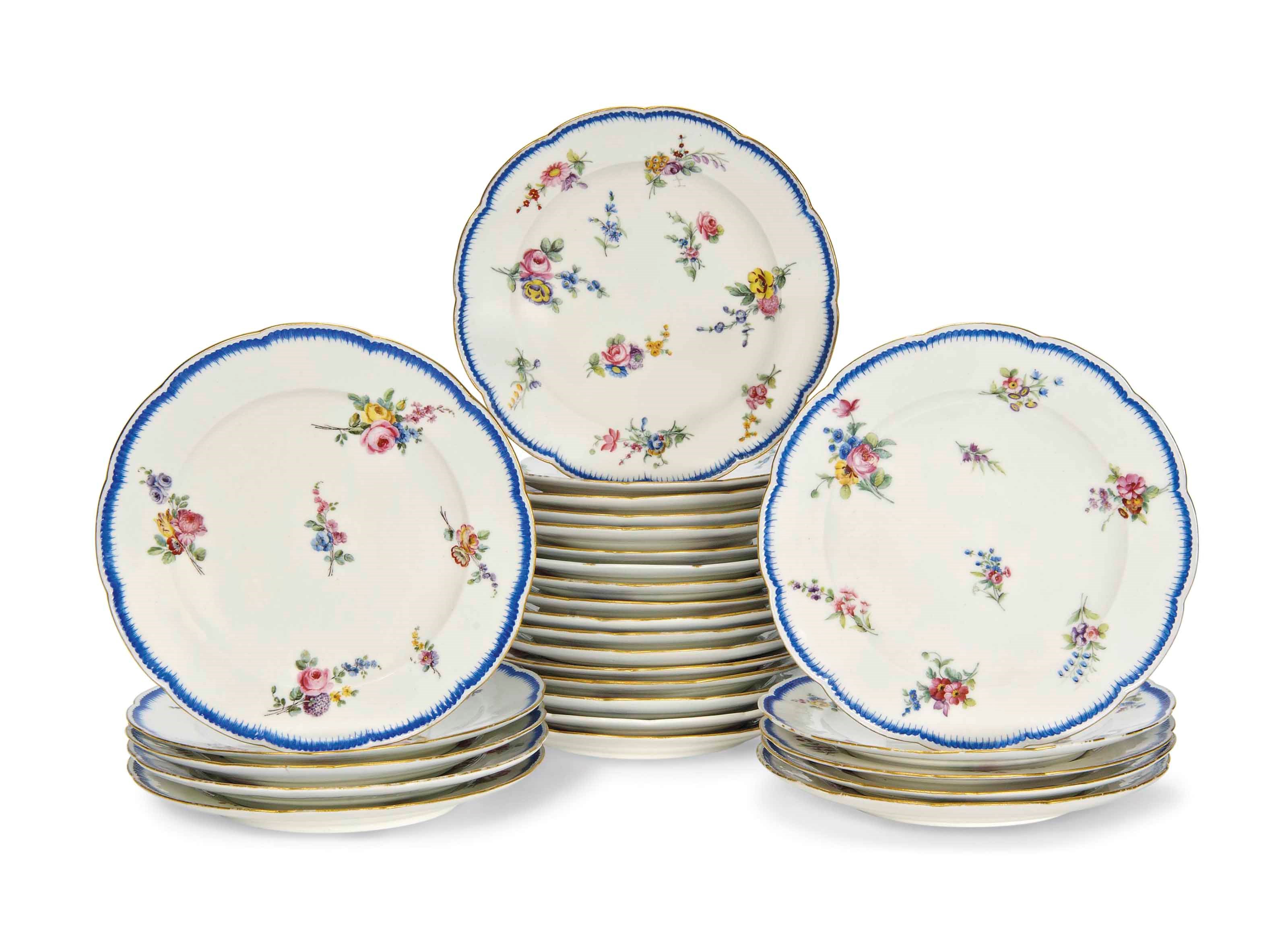 A COMPOSITE SET OF TWENTY-NINE SEVRES AND SEVRES-STYLE PLATES