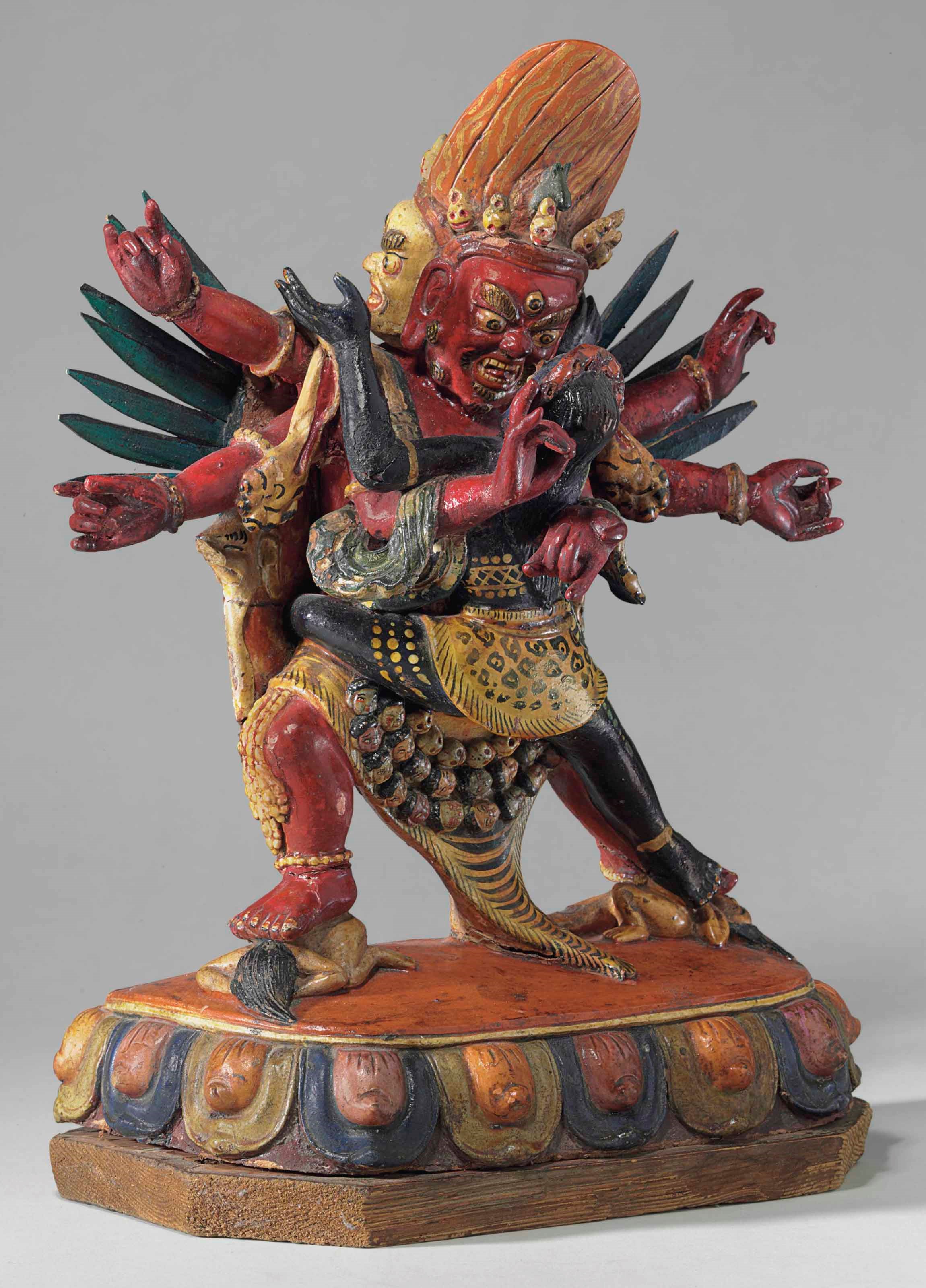 A Polychromed Clay Figure of Hayagriva and Naraitmya