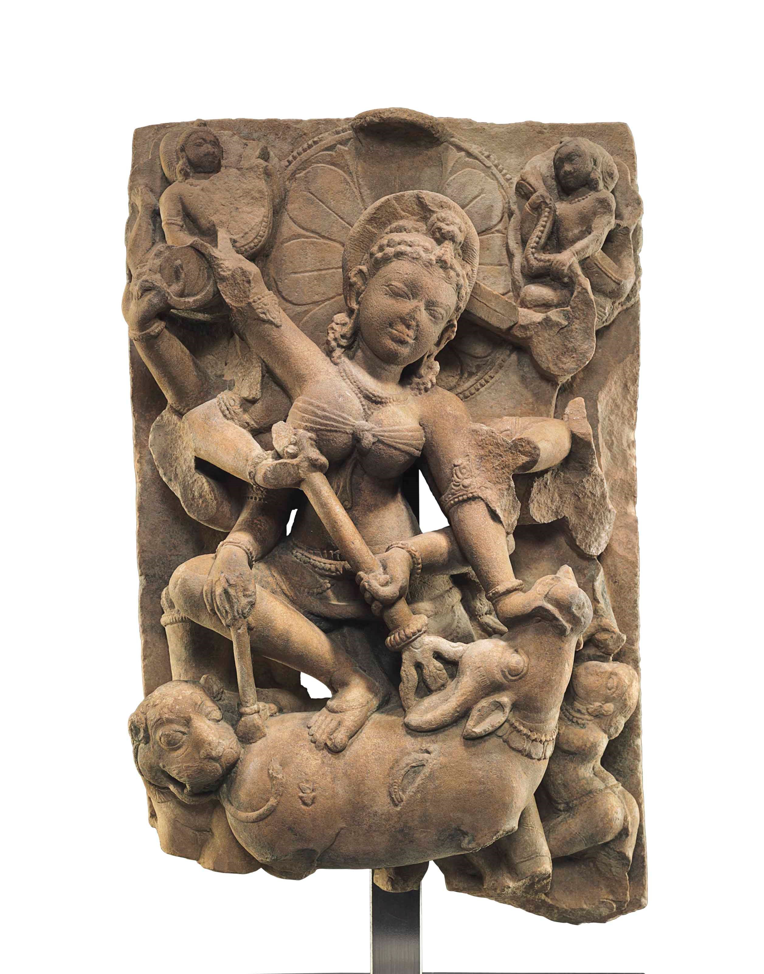 A sandstone relief of Durga Mahishasuramardini