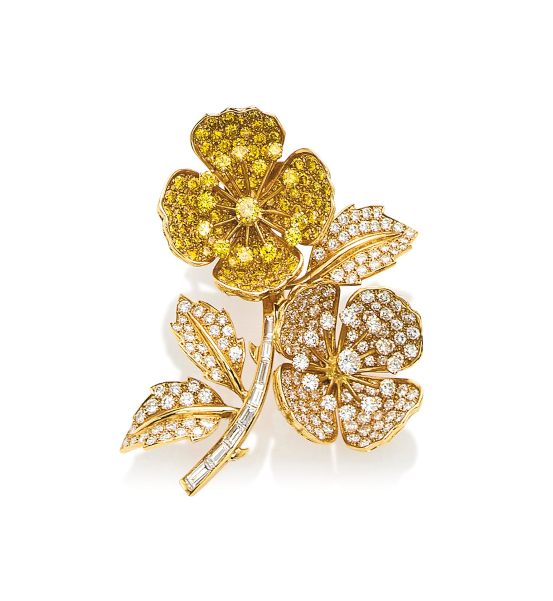 A DIAMOND AND COLOURED DIAMOND 'ÉGLANTINE' BROOCH, BY BOUCHERON