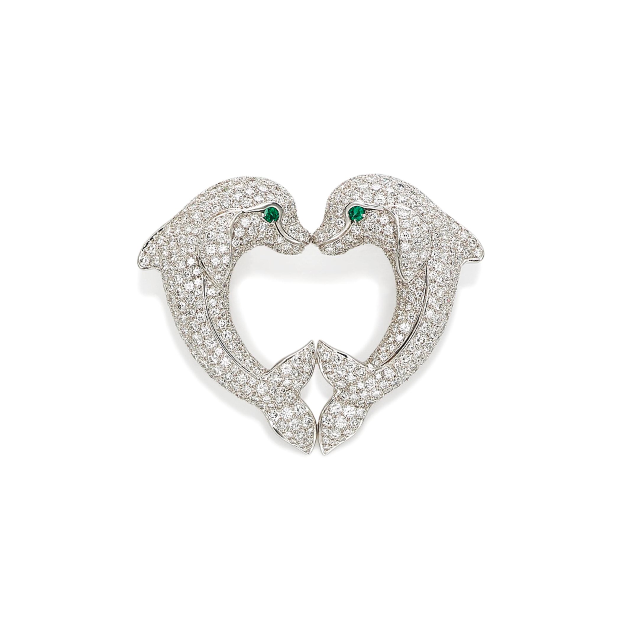 A DIAMOND AND EMERALD 'ORFY COEUR' BROOCH, BY CARTIER