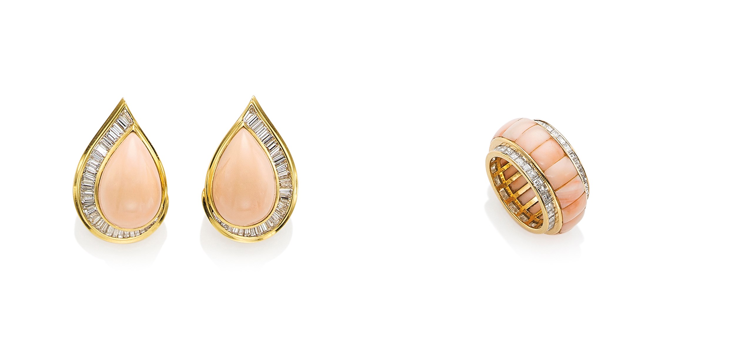 A GROUP OF CORAL AND DIAMOND JEWELLERY