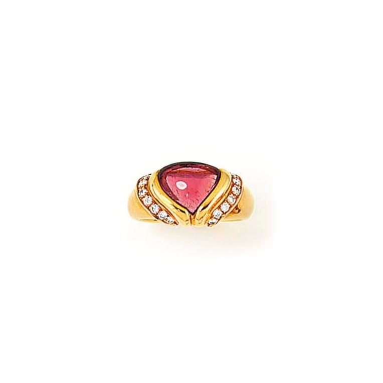 A PINK TOURMALINE AND DIAMOND RING, BY BULGARI