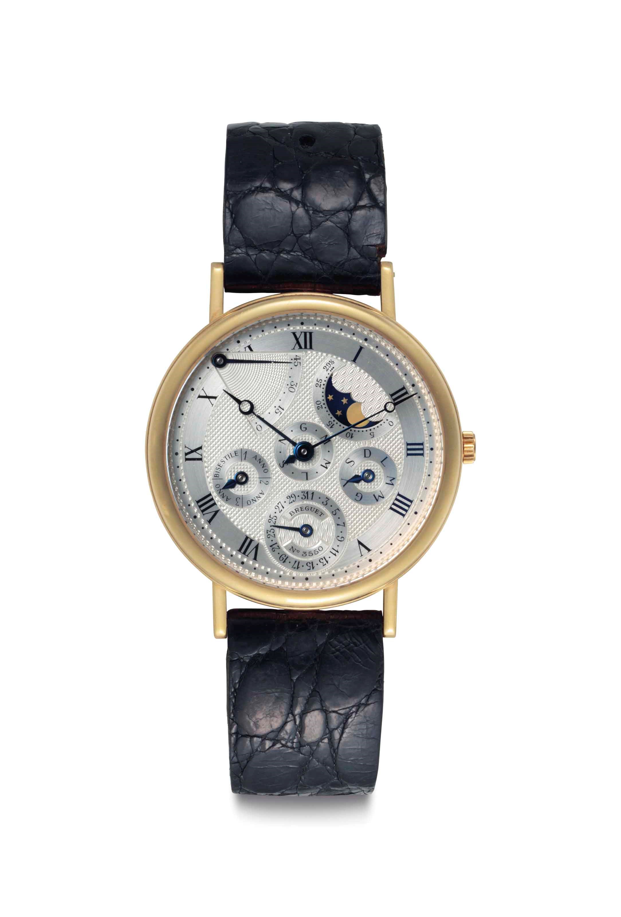 Breguet. An 18k Gold Automatic Perpetual Calendar Wristwatch with Power Reserve and Moonphases