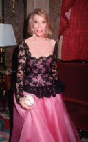 A BLACK LACE AND PINK SILK LINEN EVENING GOWN