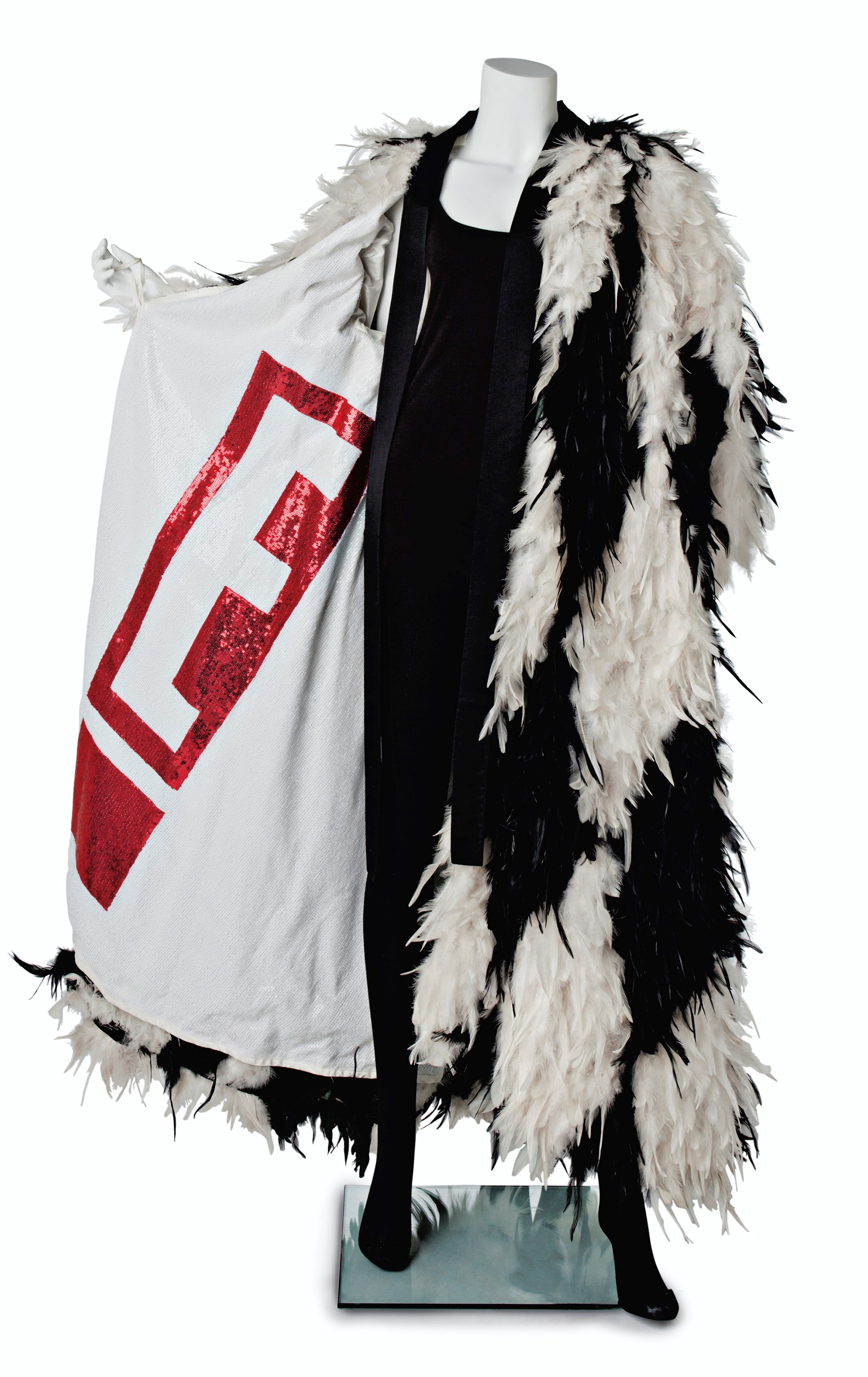 A BLACK AND WHITE FEATHER COAT