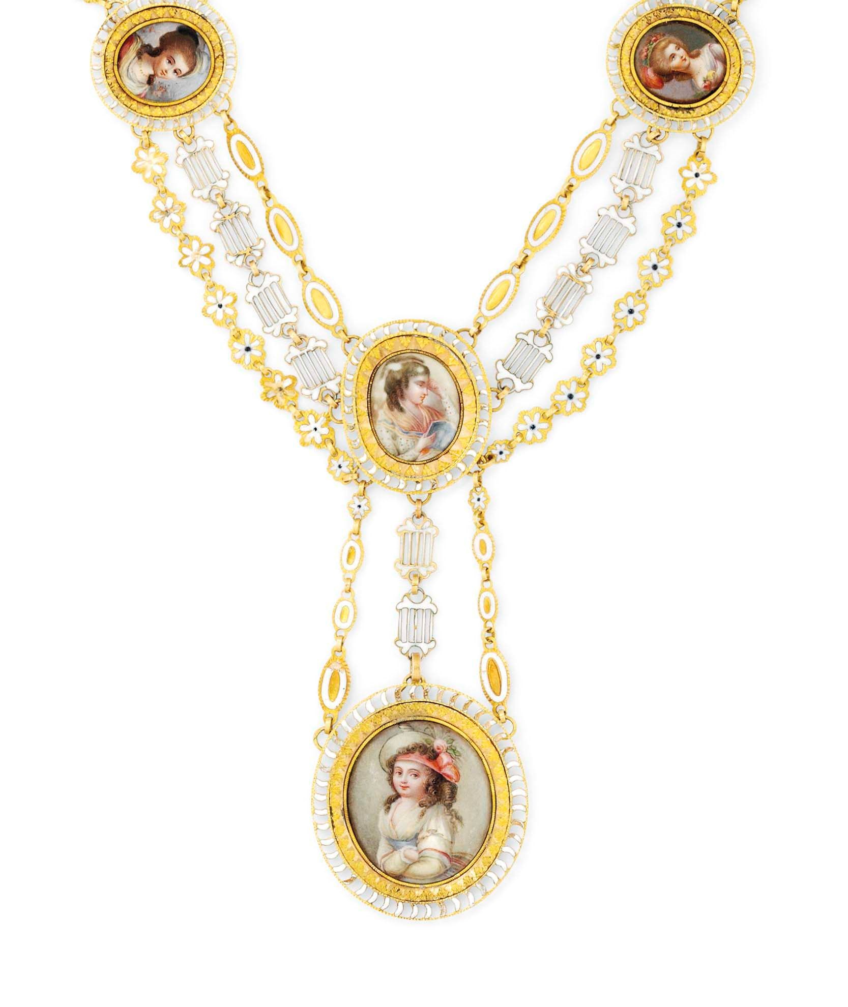 A 19TH CENTURY FRENCH GOLD AND ENAMEL NECKLACE