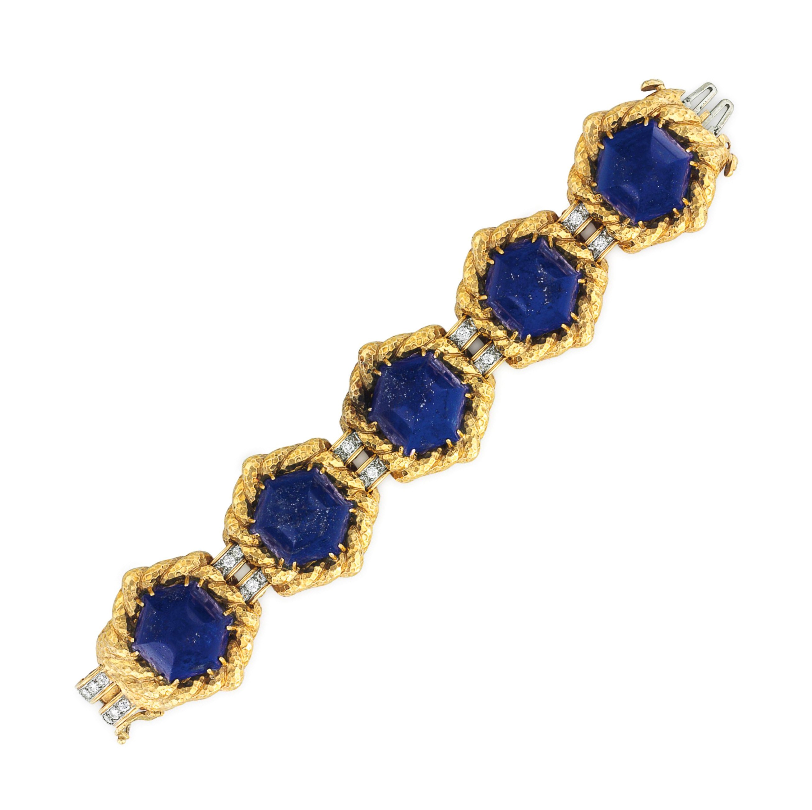 A LAPIS LAZULI, DIAMOND AND GOLD BRACELET, BY DAVID WEBB