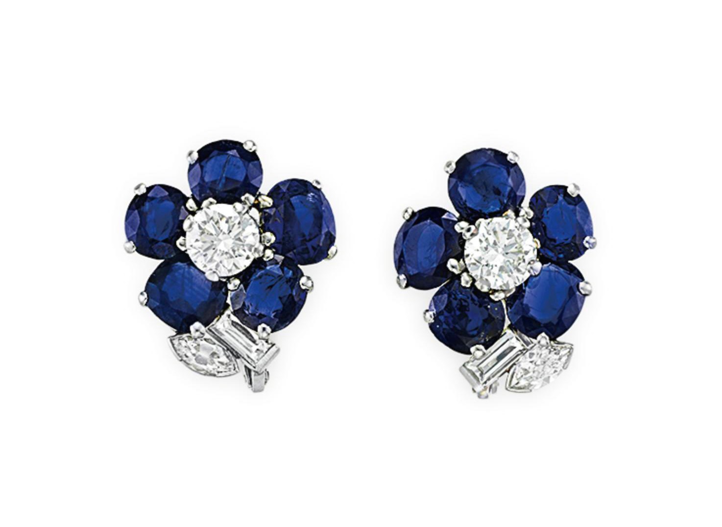 A PAIR OF SAPPHIRE AND DIAMOND EAR CLIPS, BY CARTIER